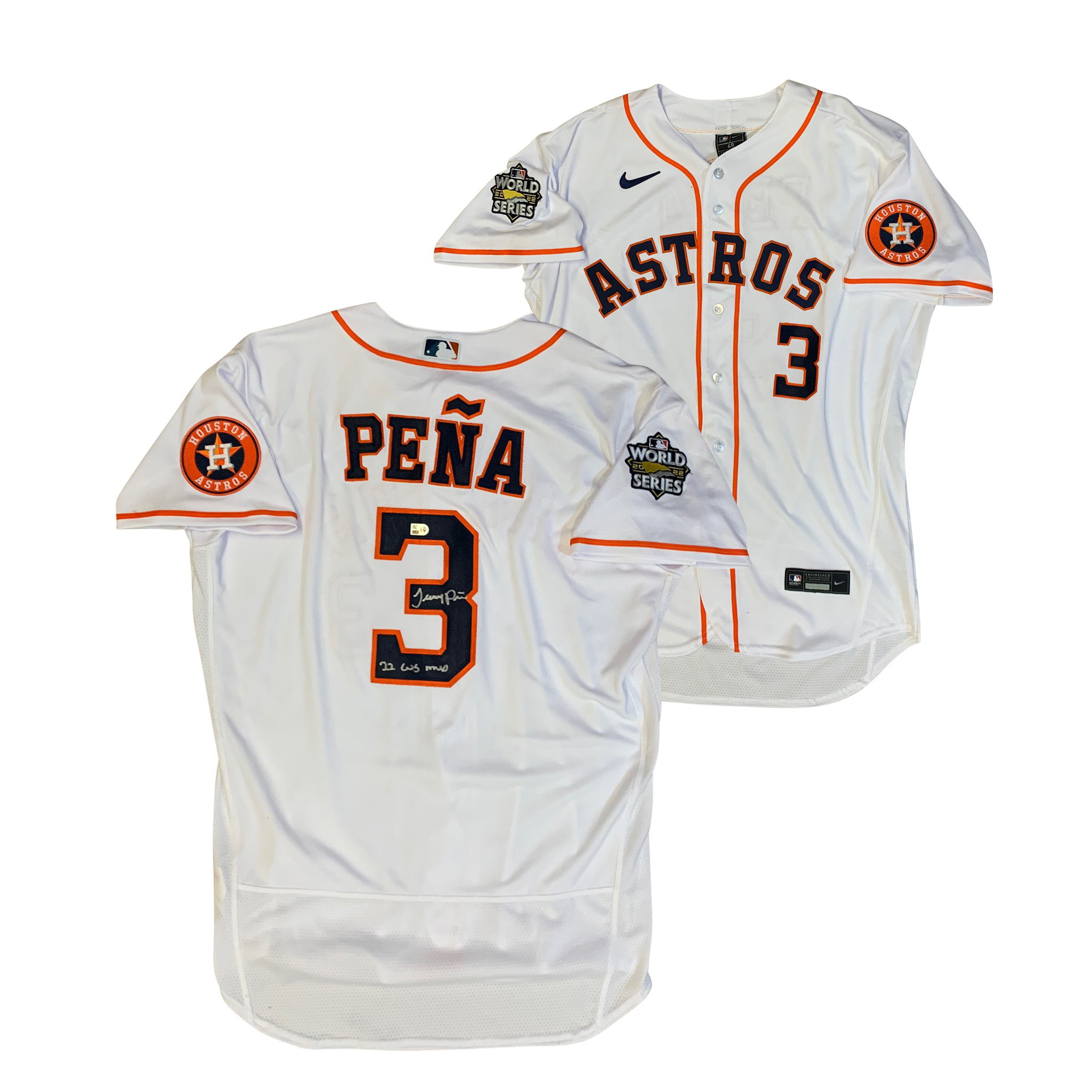 Jeremy Pena Autographed Houston Astros 2022 World Series MVP Signed Nike Authentic Baseball Jersey MLB Authenticated COA Jeremy Pena Autographed Houston Astros 2022 World Series MVP Signed Nike Authentic Baseball Jersey MLB Authenticated COA
