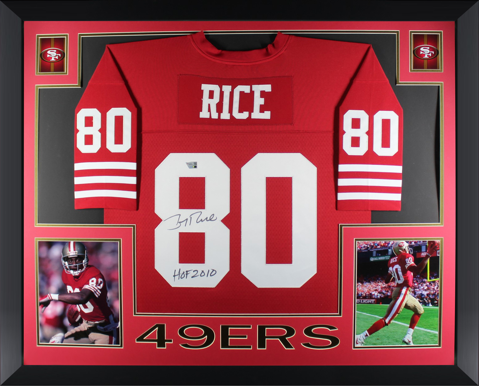 Jerry Rice Autographed San Francisco 49ers Signed Mitchell & Ness Football Framed Jersey HOF Hall of Fame 2010 Fanatics Authentic COA
