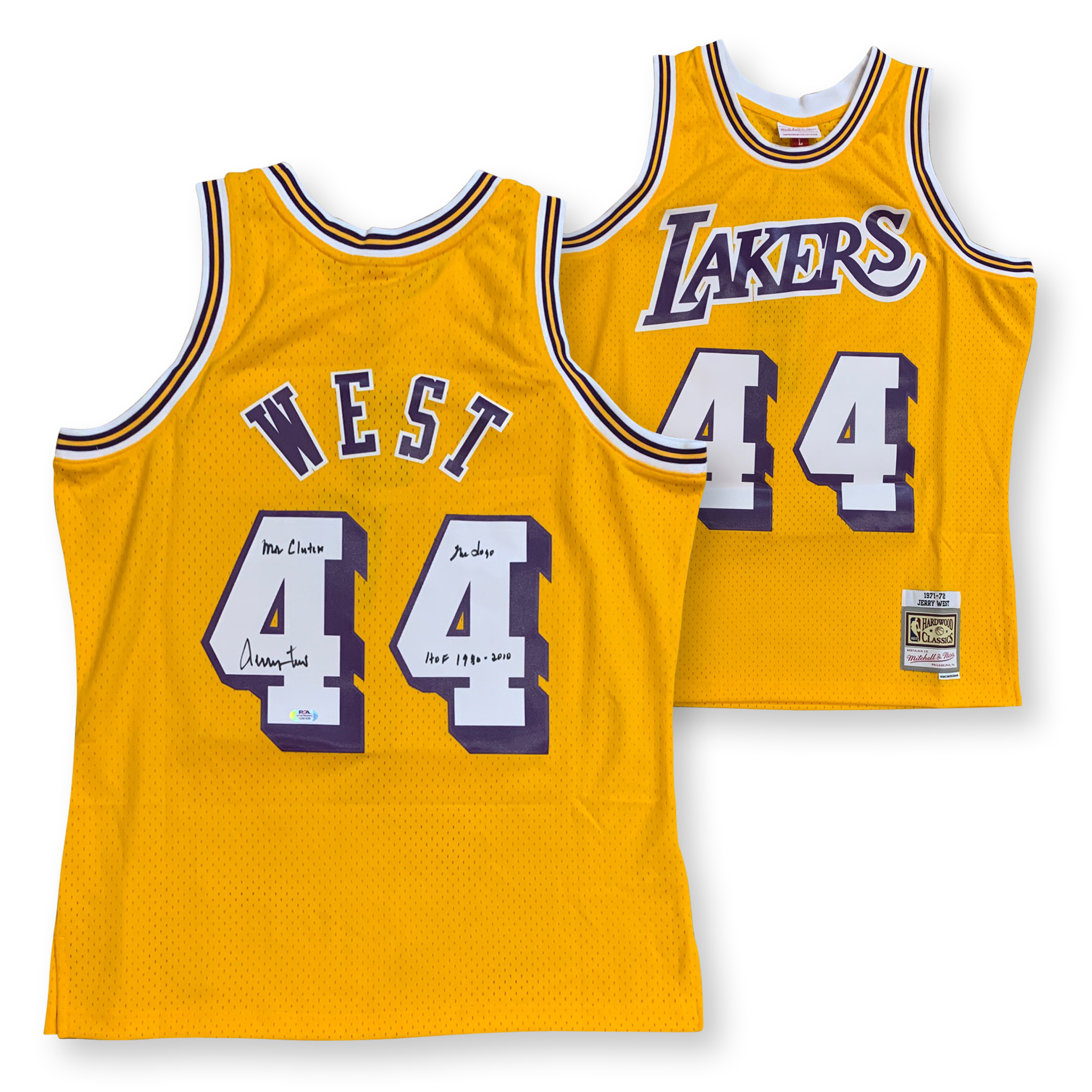 Jerry West Autographed Los Angeles Lakers Signed Mitchell and Ness Swingman Basketball Jersey HOF 1980 THE LOGO MR CLUTCH PSA DNA COA Gold