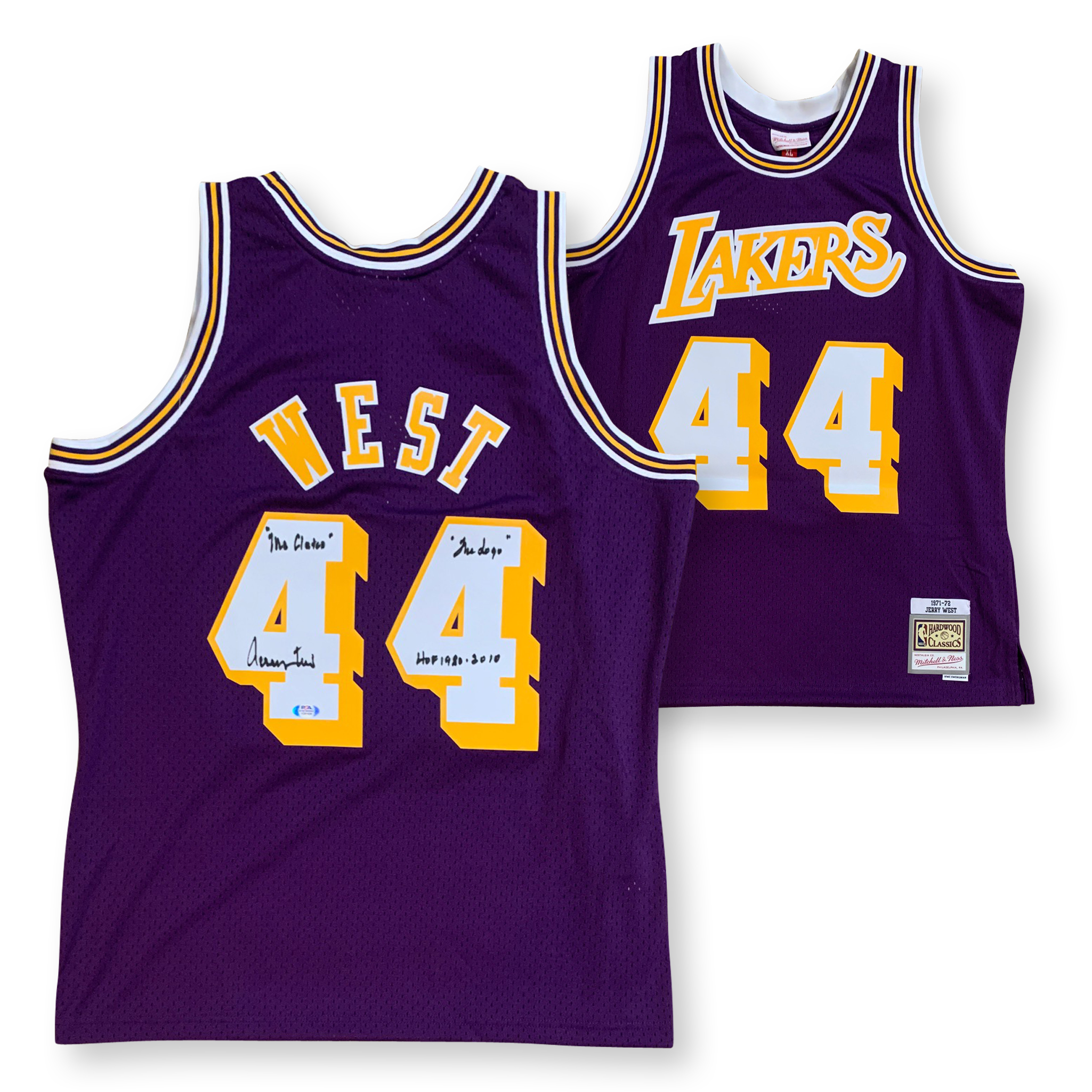Jerry West Autographed Los Angeles Lakers Signed Mitchell and Ness Swingman Basketball Jersey HOF 1980 THE LOGO MR CLUTCH PSA DNA COA Purple