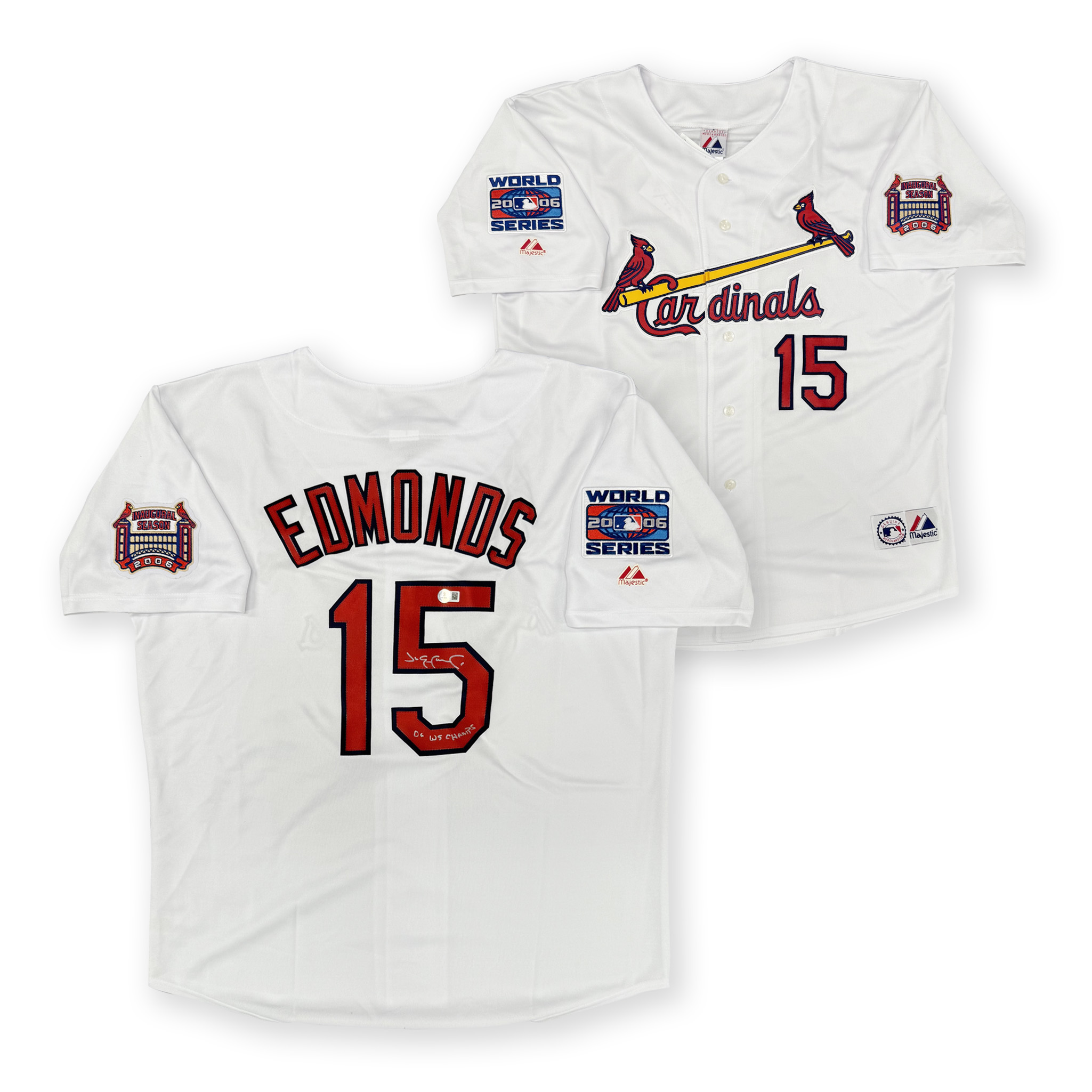 Jim Edmonds Autographed St Louis Signed 2006 World Series Majestic Baseball Jersey Beckett COA