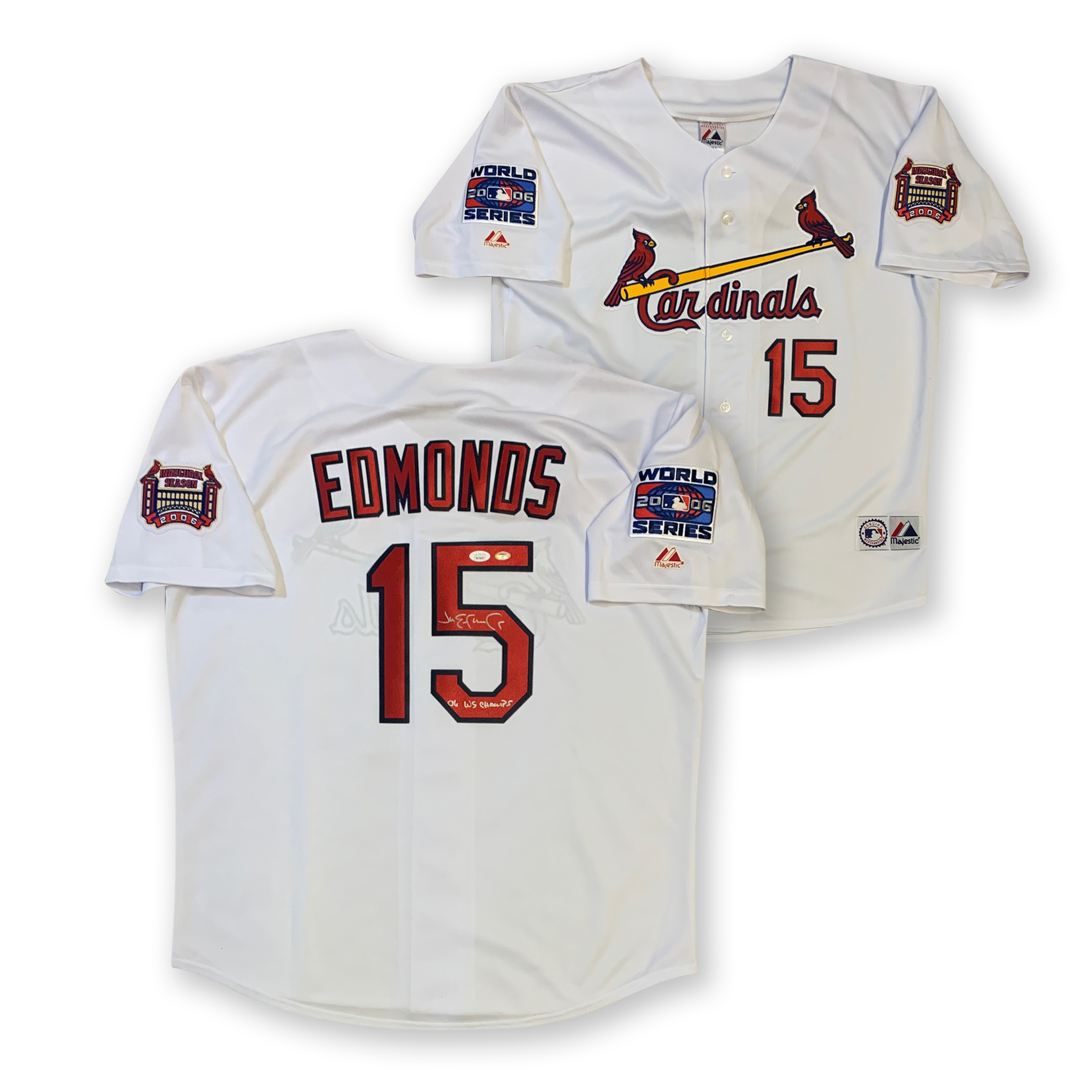 Jim Edmonds Autographed St Louis Cardinals Signed Majestic 2006 World Series Baseball Jersey JSA COA