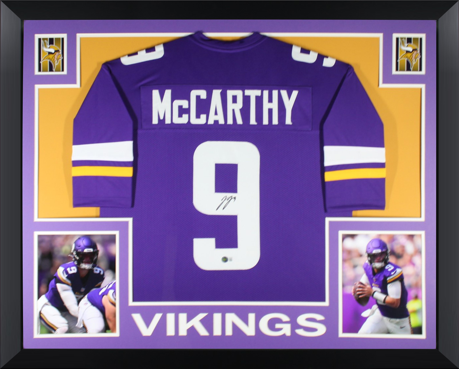 J.J. McCarthy Autographed Custom Pro Style Purple Signed Football Framed Jersey Beckett COA JJ J.J. McCarthy Autographed Custom Pro Style Purple Signed Football Framed Jersey Beckett COA JJ
