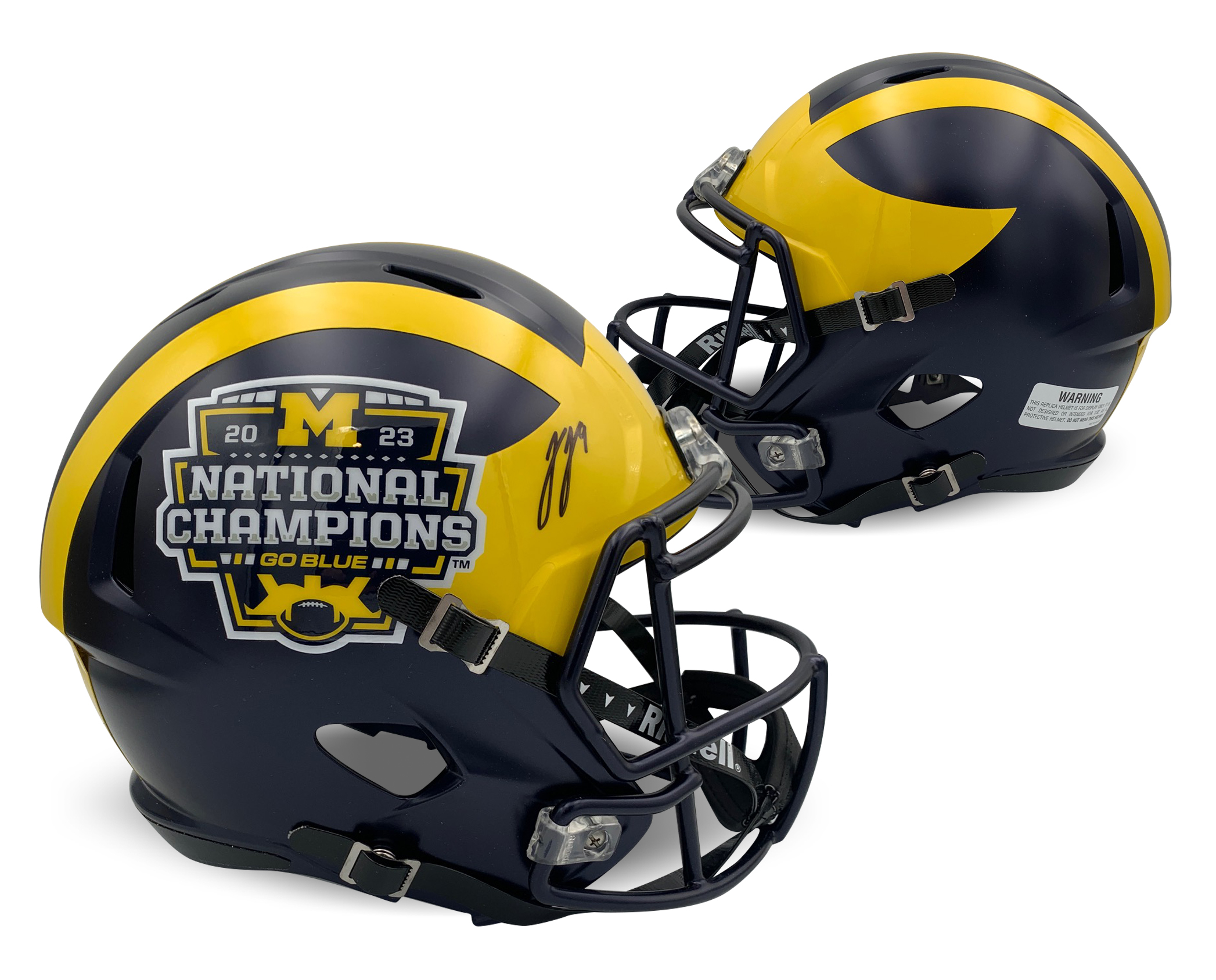 JJ McCarthy Autographed Michigan Wolverines 2023 National Champions Signed Full Sized Replica Football Helmet Beckett COA