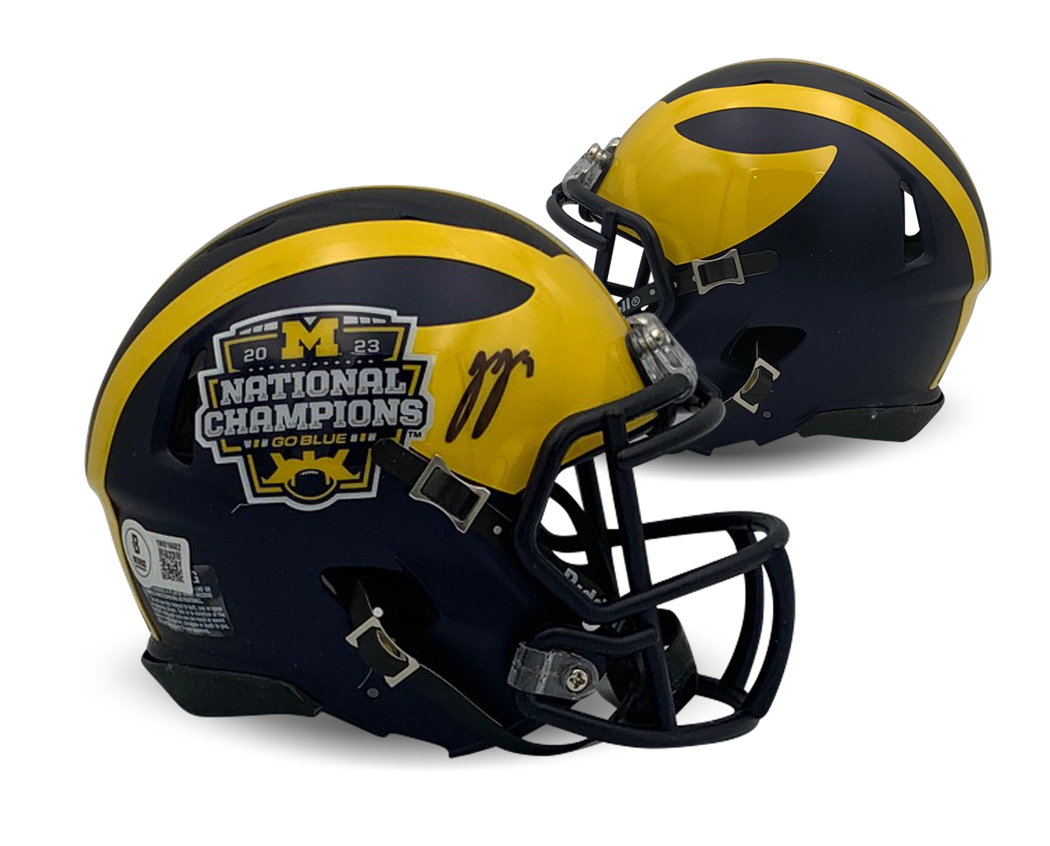 JJ McCarthy Autographed Michigan Wolverines 2023 National Champions Signed Mini Football Helmet Beckett COA JJ McCarthy Autographed Michigan Wolverines 2023 National Champions Signed Mini Football Helmet Beckett COA