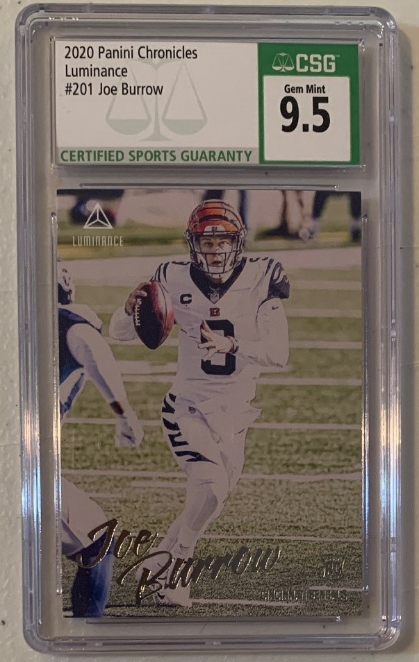 Joe Burrow 2020 Panini Chronicles Luminance Football Rookie Card RC #201 Graded CSG 9.5 Joe Burrow 2020 Panini Chronicles Luminance Football Rookie Card RC #201 Graded CSG 9.5