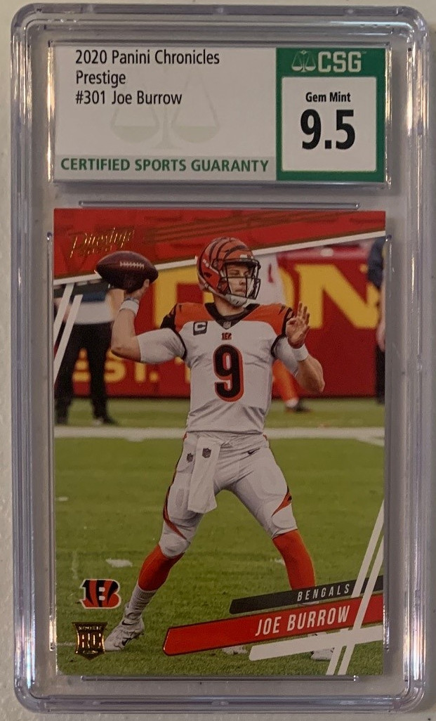 Joe Burrow 2020 Panini Chronicles Prestige Football Rookie Card RC #301 Graded CSG 9.5 Joe Burrow 2020 Panini Chronicles Prestige Football Rookie Card RC #301 Graded CSG 9.5