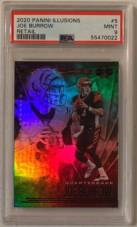 Joe Burrow 2020 Panini Illusions Retail Football Rookie Card RC #5 Graded PSA 9 Joe Burrow 2020 Panini Illusions Retail Football Rookie Card RC #5 Graded PSA 9