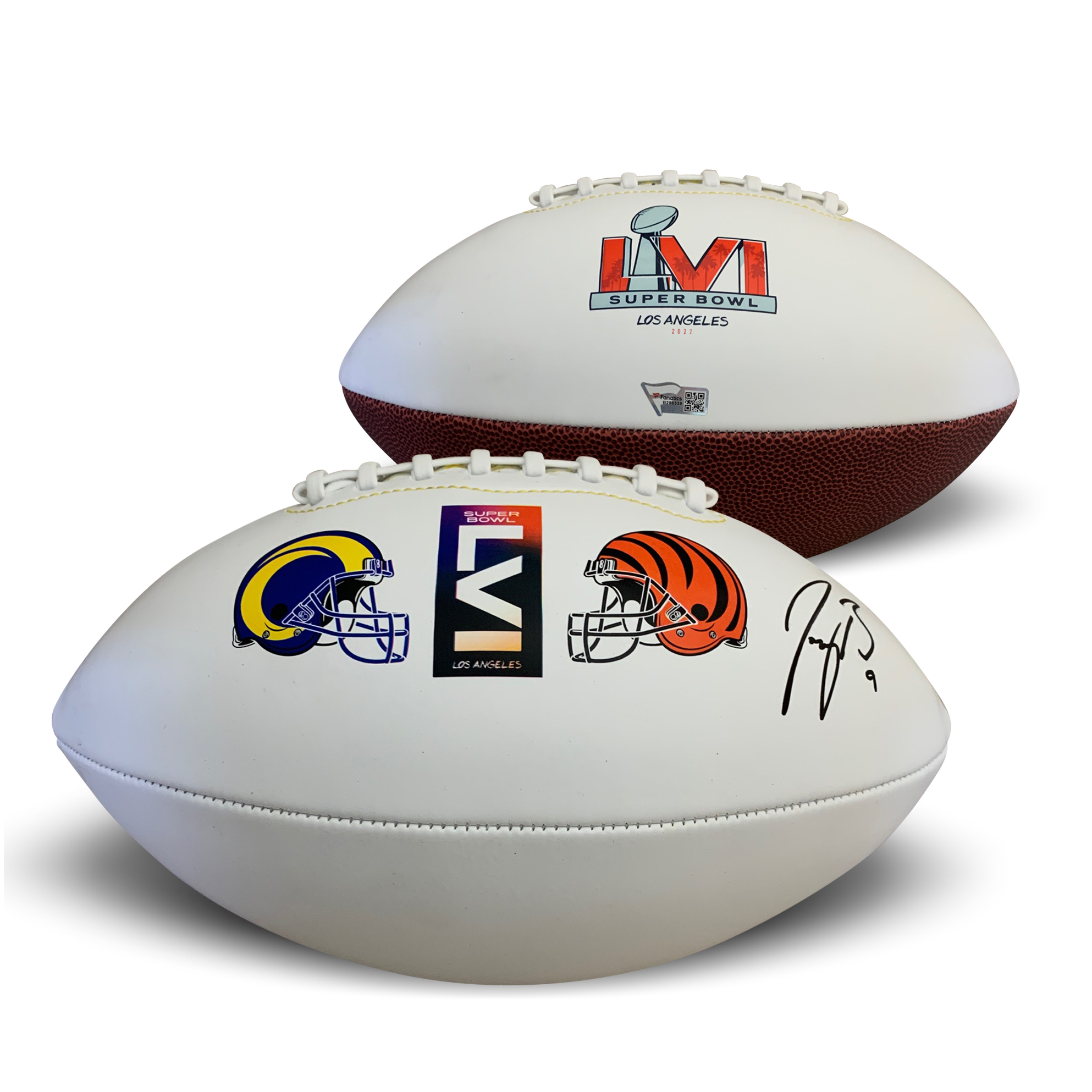 Joe Burrow Autographed Cincinnati Super Bowl LVI 56 Signed Full Size White Football Fanatics Authentic COA Joe Burrow Autographed Cincinnati Super Bowl LVI 56 Signed Full Size White Football Fanatics Authentic COA