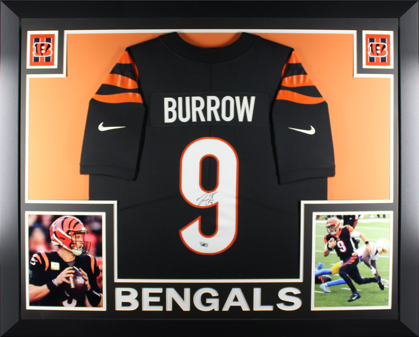 Joe Burrow Autographed Cincinnati Bengals Signed Nike Limited Black Football Framed Jersey Fanatics Authentic COA