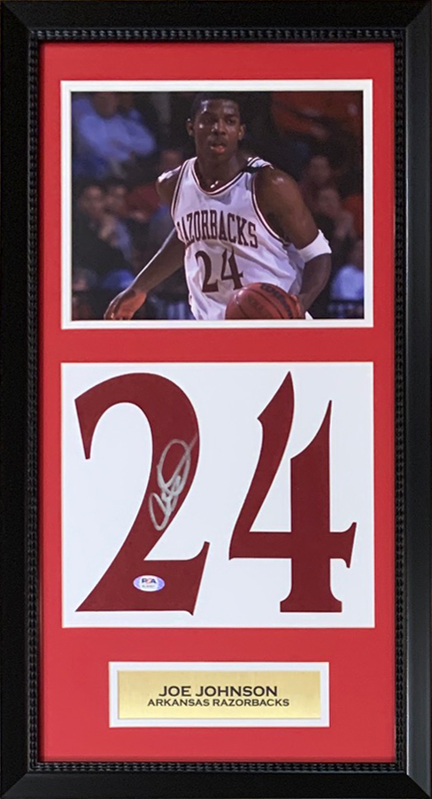 Joe Johnson Autographed Arkansas Razorbacks Signed Basketball Jersey Number 14x26 Framed Photo Display PSA DNA COA