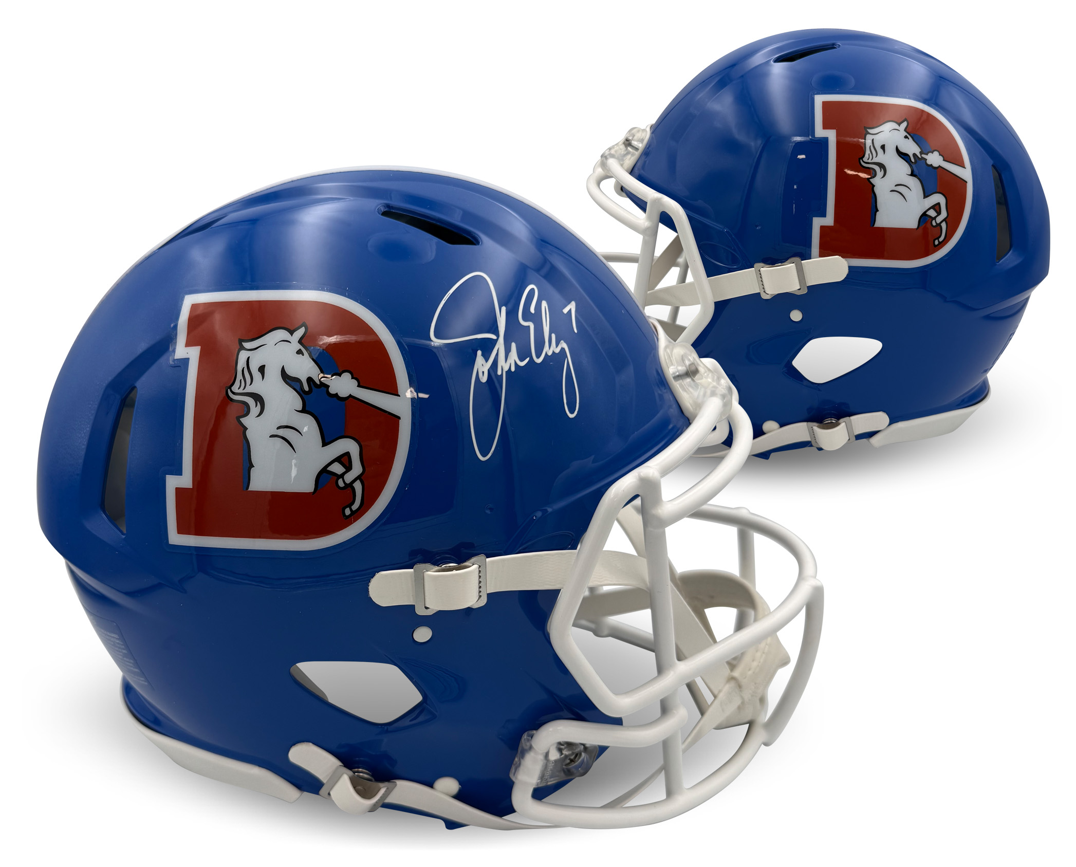 John Elway Autographed Denver Broncos Signed Authentic Throwback Football Full Size Helmet Beckett Witness Authenticated COA