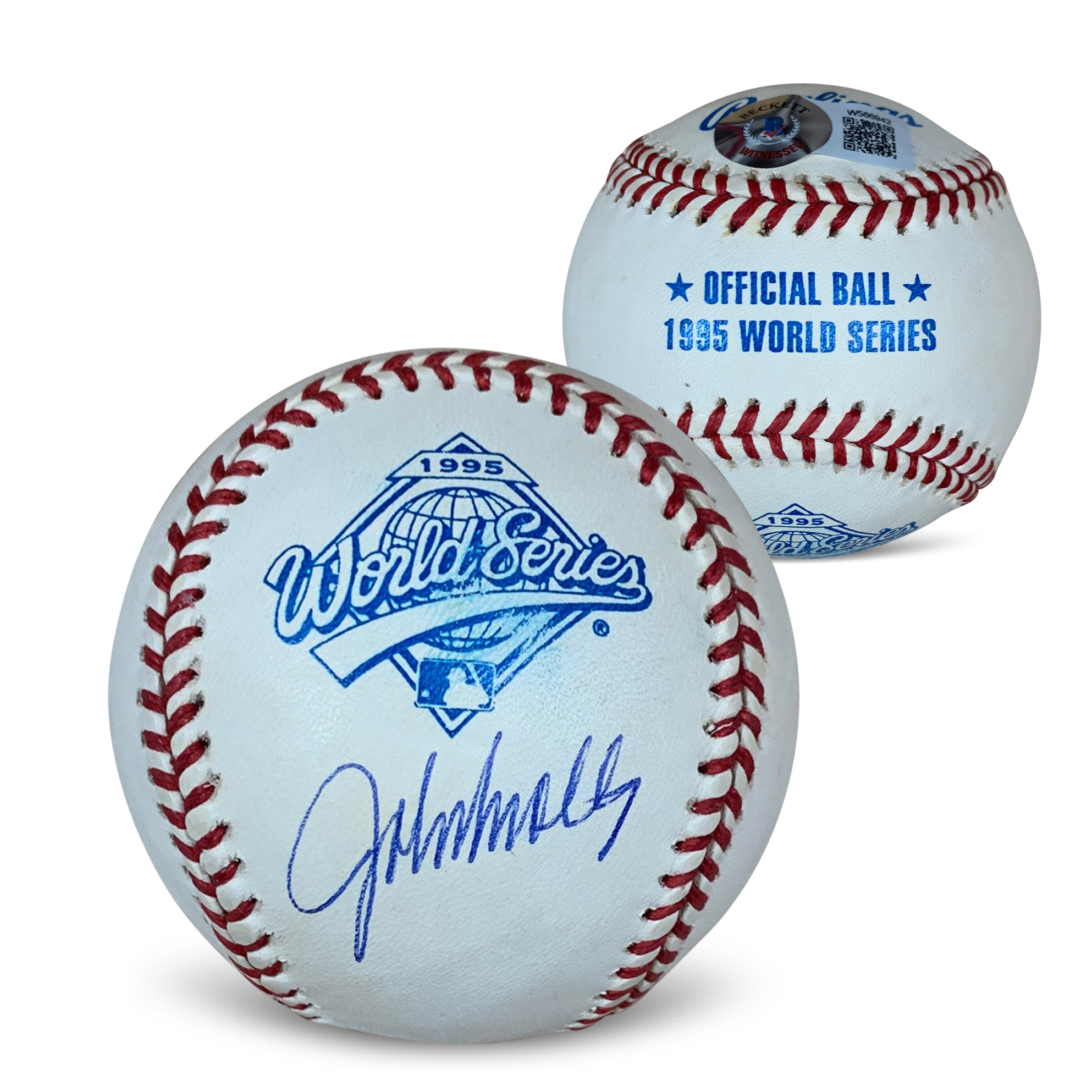 John Smoltz Autographed 1995 World Series Signed Baseball Beckett COA With UV Display Case