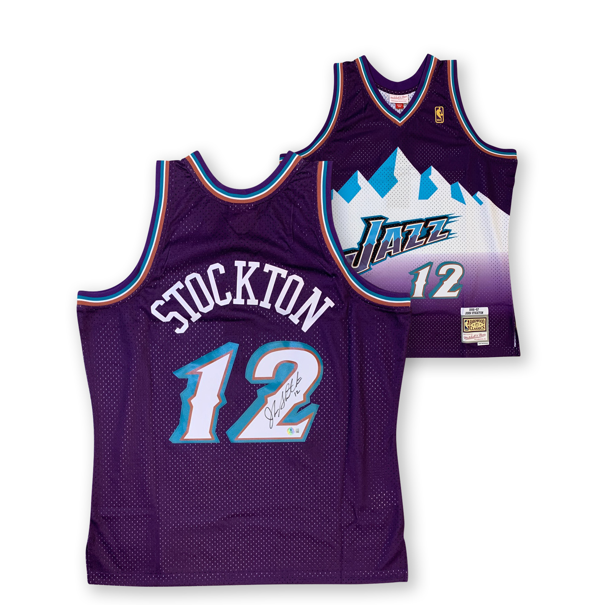 John Stockton Autographed Utah Jazz Mitchell & Ness Purple Swingman Signed Basketball Jersey Beckett COA XL #12