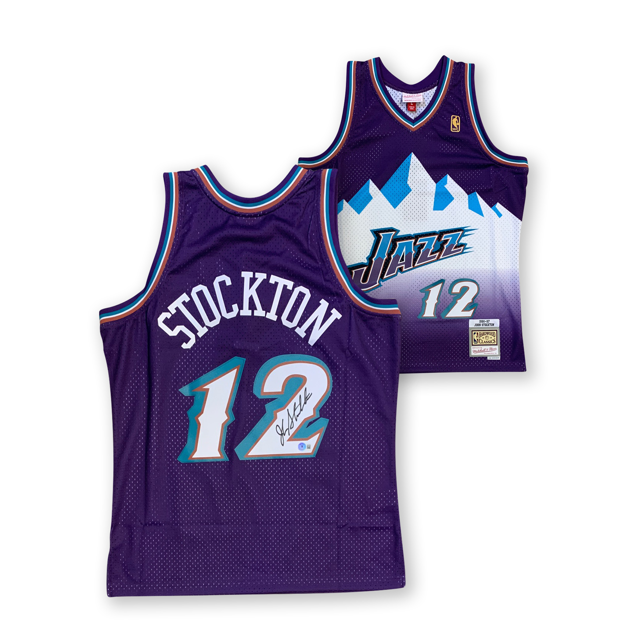 John Stockton Autographed Utah Jazz Mitchell & Ness Purple Swingman Signed Basketball Jersey Beckett COA L
