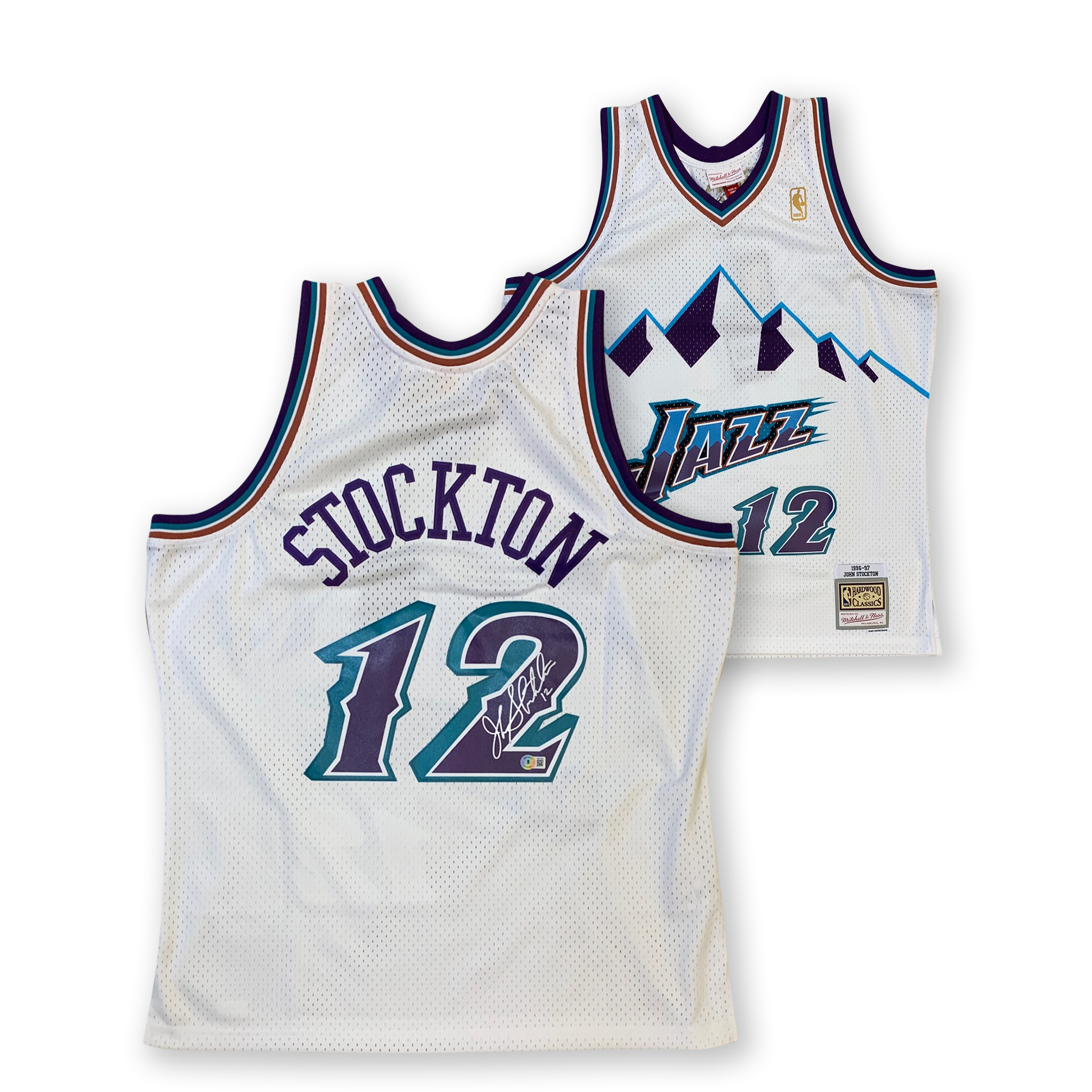 John Stockton Autographed Utah Jazz Mitchell & Ness White Swingman Signed Basketball Jersey Beckett COA XXL #12