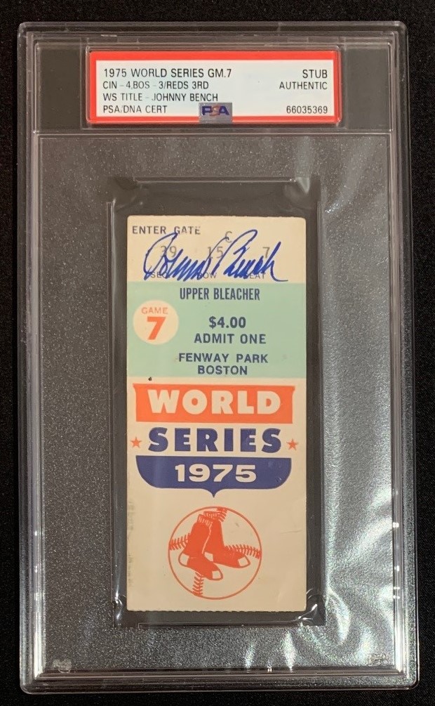 Johnny Bench Autographed 1975 World Series Game 7 Signed Baseball Ticket Stub Fanatics PSA DNA COA 66035369 Johnny Bench Autographed 1975 World Series Game 7 Signed Baseball Ticket Stub Fanatics PSA DNA COA 66035369