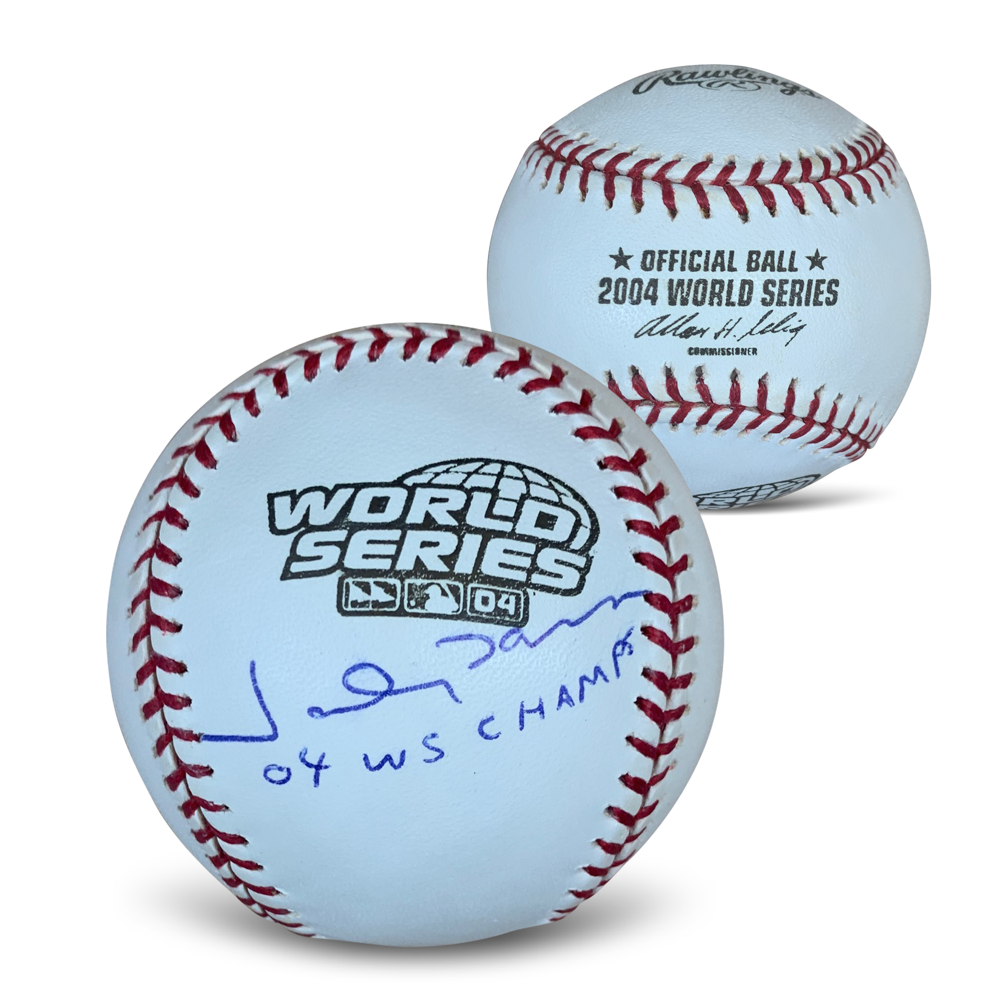 Johnny Damon Autographed 2004 World Series Signed Baseball JSA COA With UV Display Case