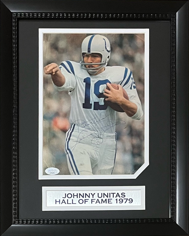 Johnny Unitas Autographed Baltimore Colts Signed Football 8x10 Framed Magazine Page JSA COA