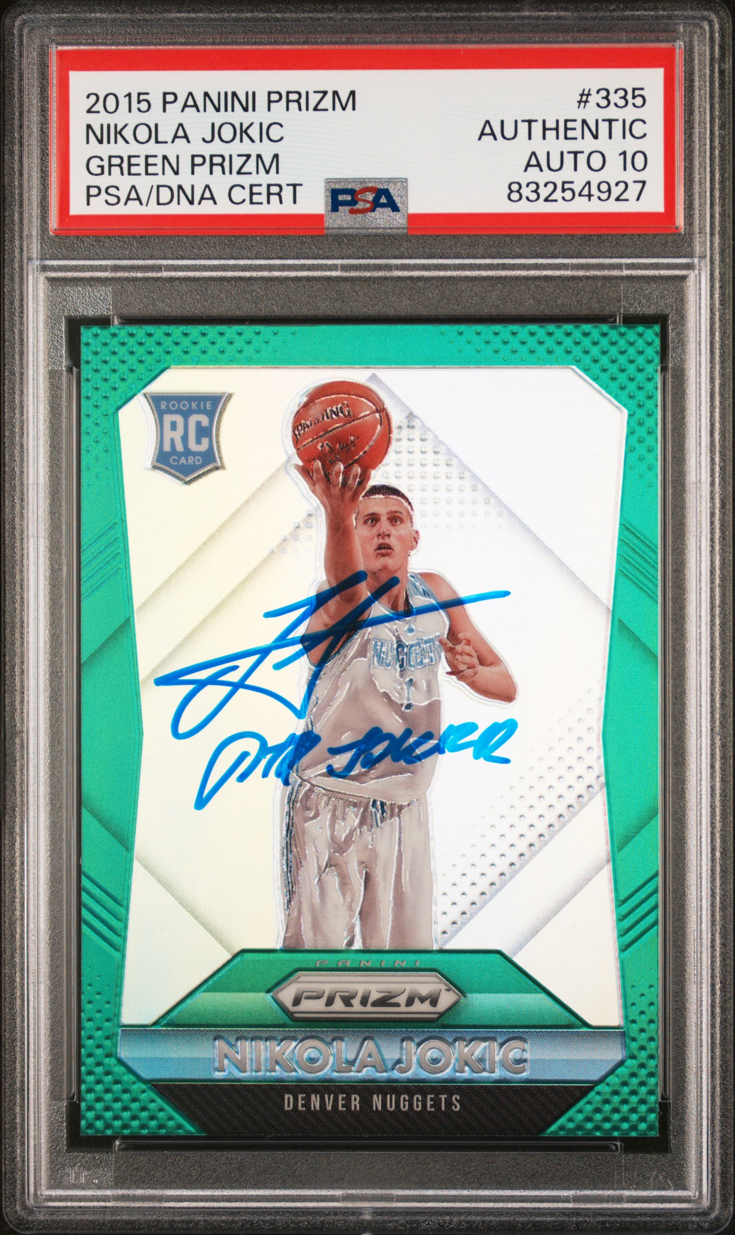 Nikola Jokic 2015 Panini Green Prizm Signed Basketball Rookie Card THE JOKER #335 Auto Graded PSA 10