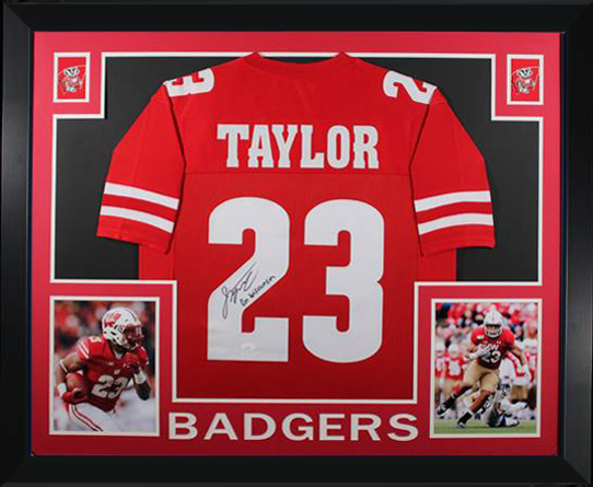 Jonathan Taylor Autographed Red College Style Signed Framed Jersey ON WISCONSIN JSA COA