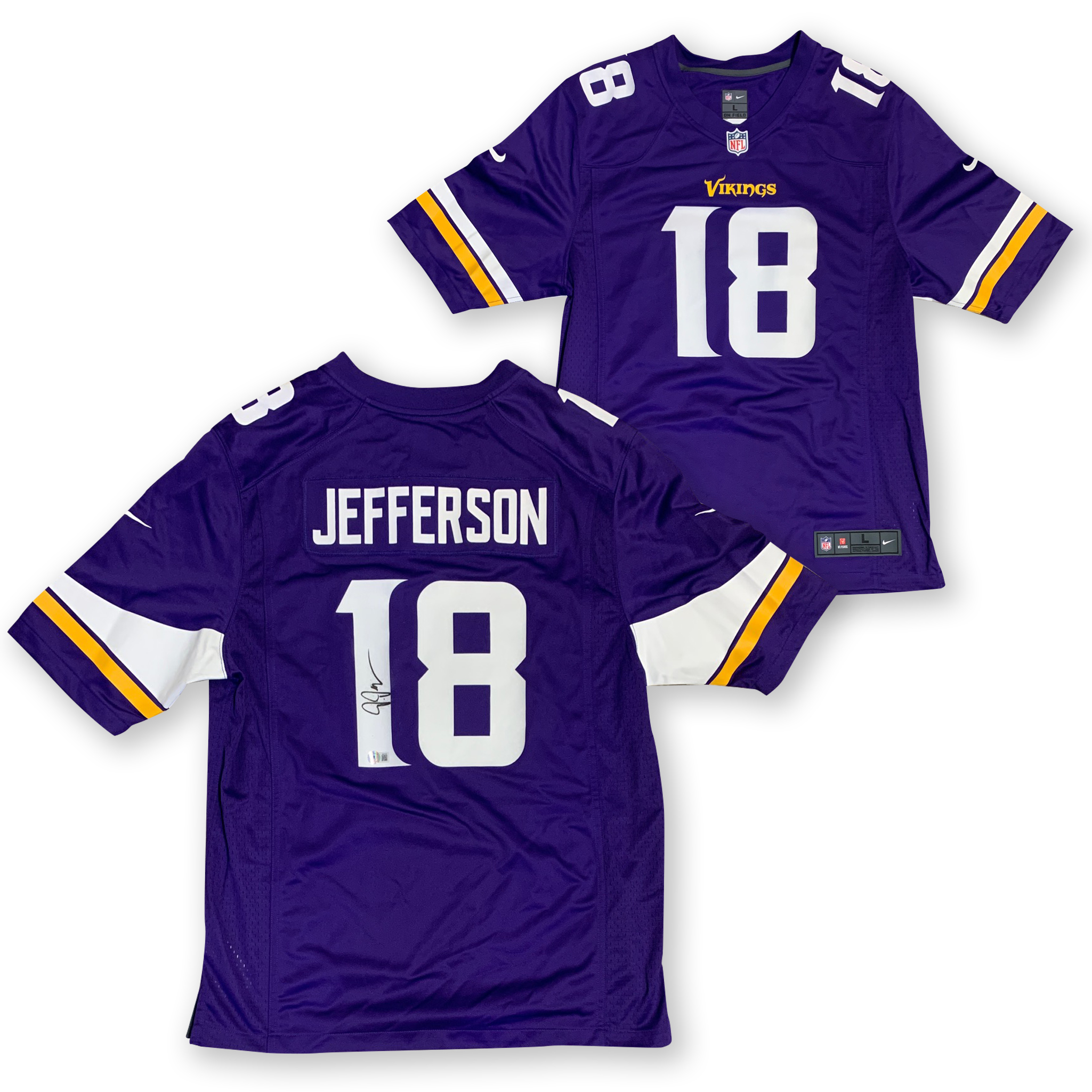 Justin Jefferson Autographed Minnesota Vikings Signed Nike Game Purple Football Jersey Beckett COA Smudged