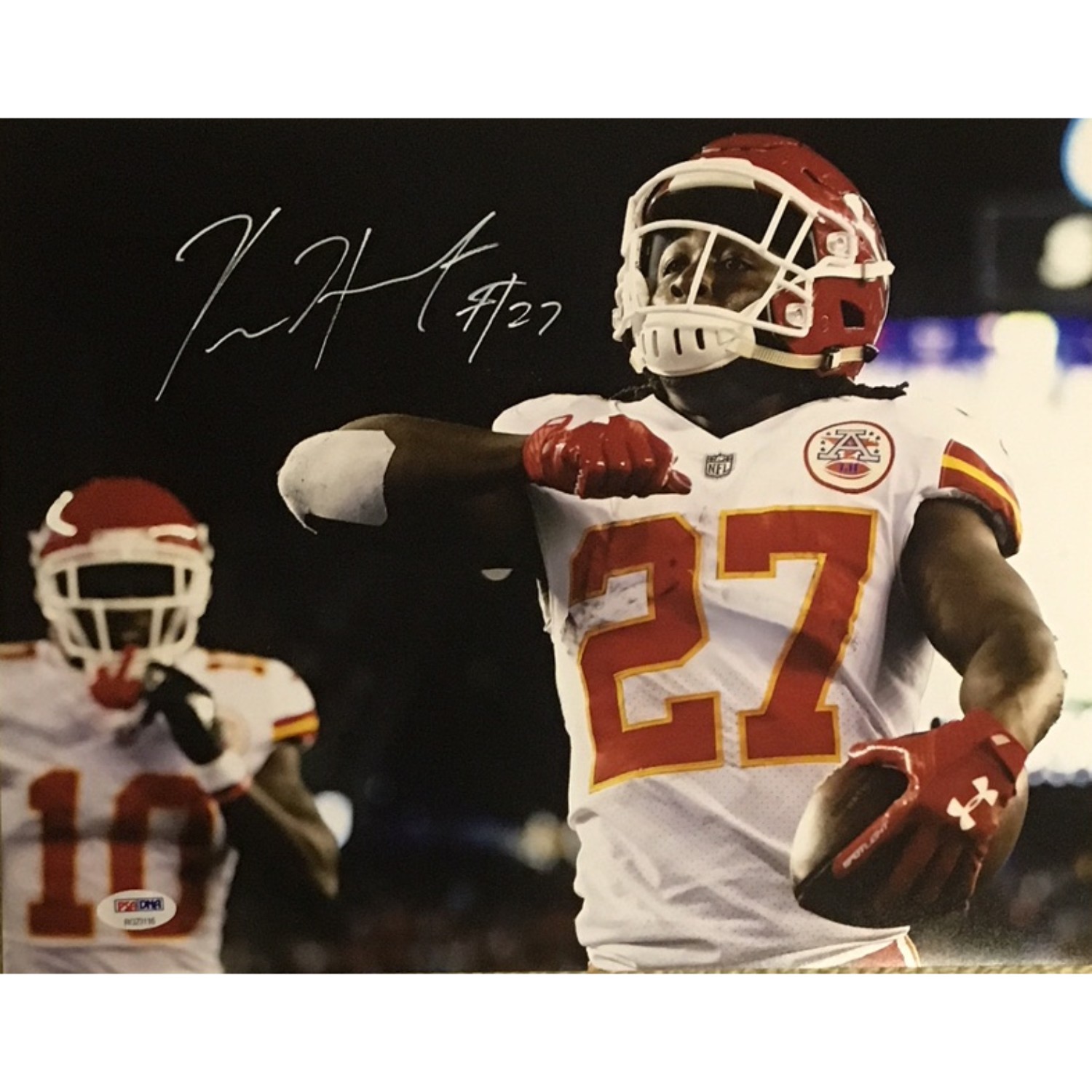 Kareem Hunt Autographed Kansas City Chiefs Signed Football 11x14 Photo PSA DNA COA Kareem Hunt Autographed Kansas City Chiefs Signed Football 11x14 Photo PSA DNA COA