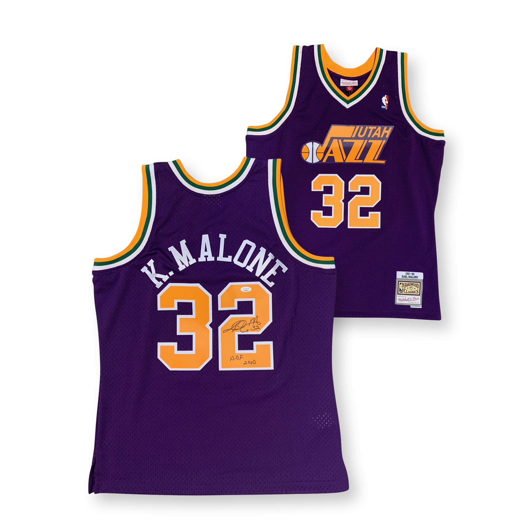 Karl Malone Autographed Utah Jazz Signed Mitchell and Ness Purple Swingman Jersey Hall of Fame HOF 2010 JSA COA