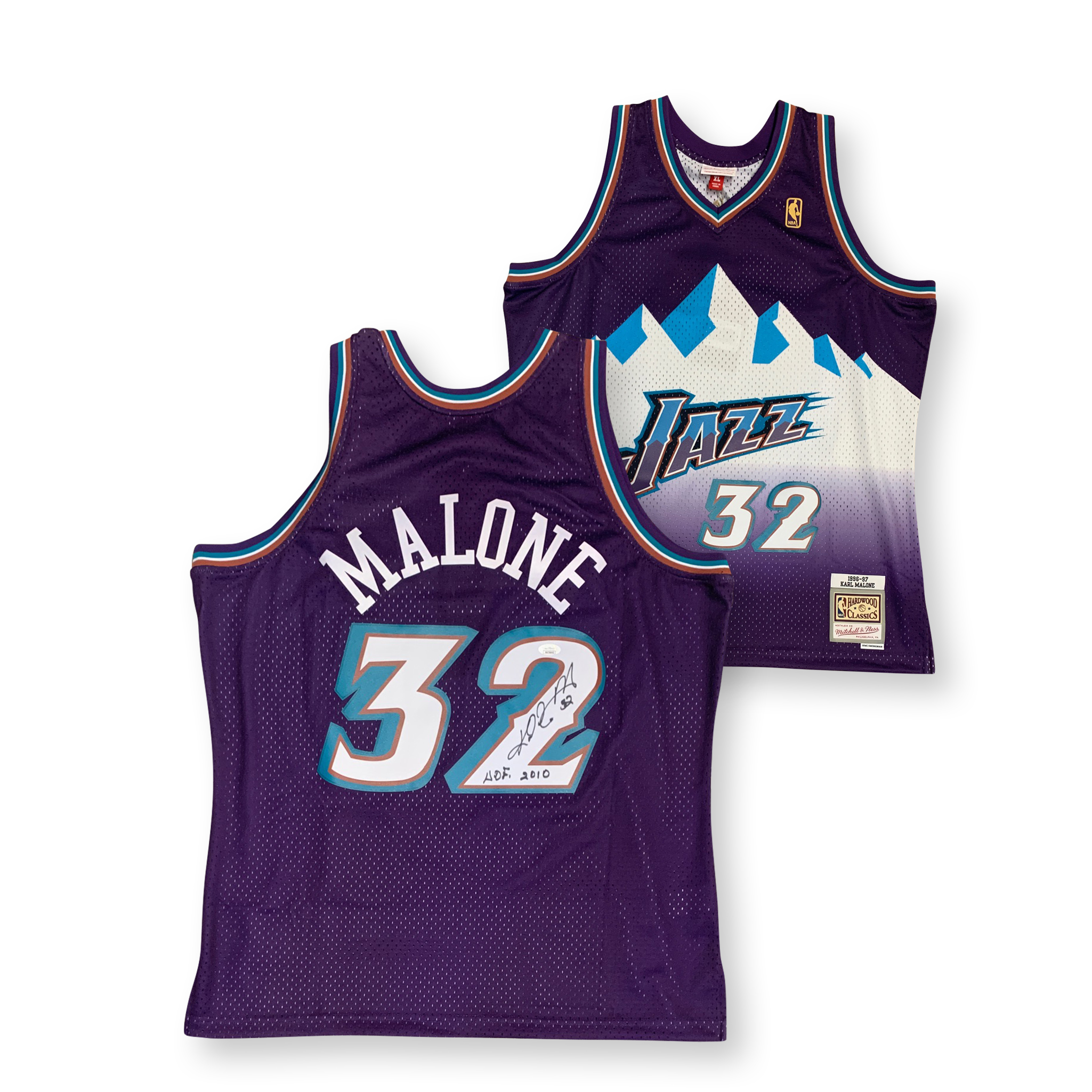 Karl Malone Autographed Utah Jazz Signed Mitchell and Ness Swingman Jersey Hall of Fame HOF 2010 JSA COA