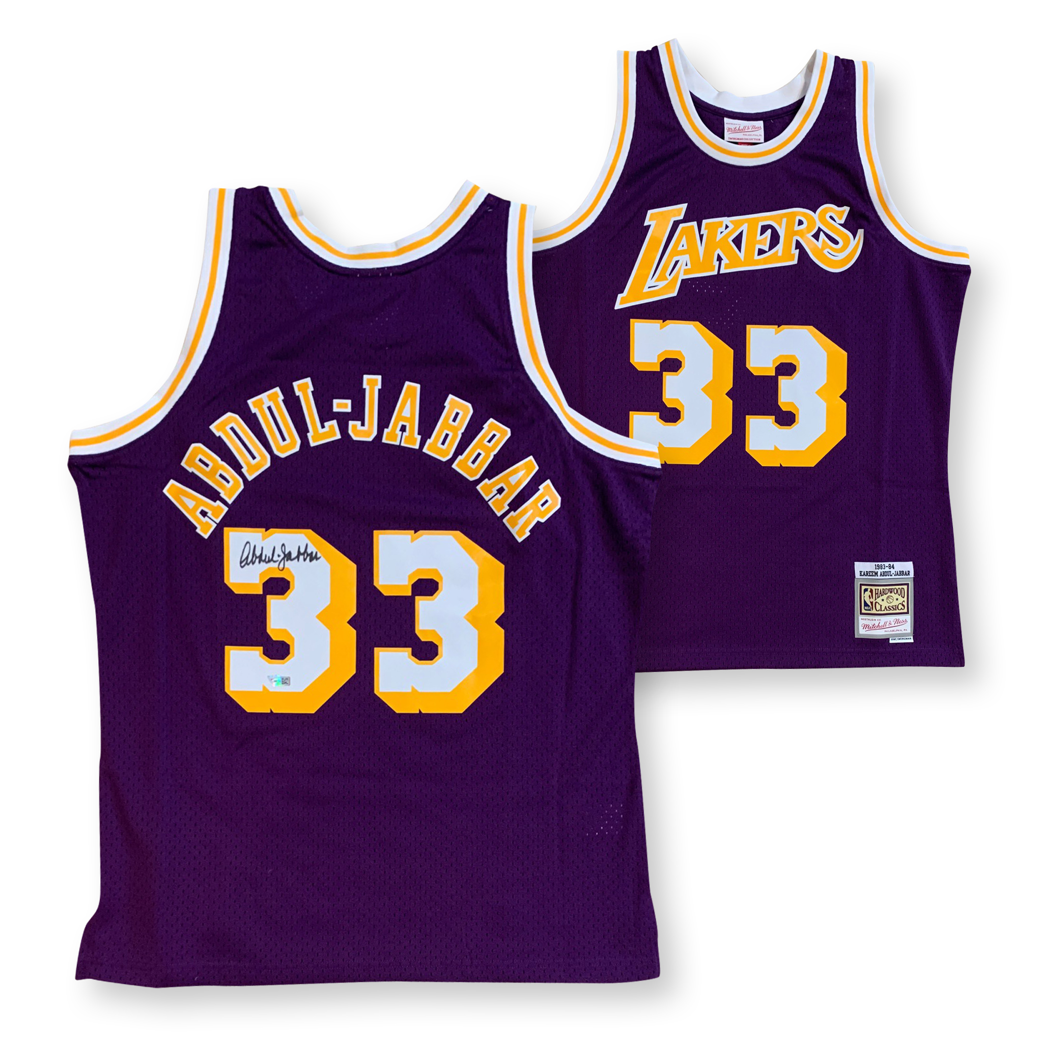 Kareem Abdul-Jabbar Autographed Los Angeles Lakers Signed Mitchell & Ness Purple Swingman Basketball Jersey Fanatics Authentic COA