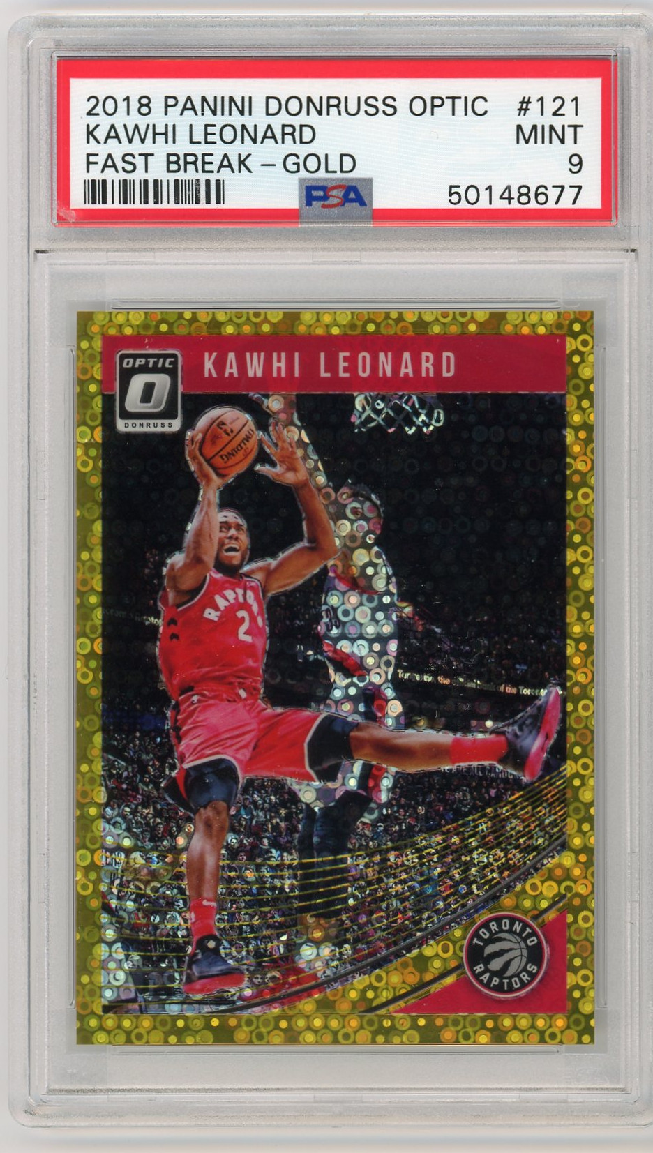 Kawhi Leonard 2018 Panini Donruss Optic Fast Break Gold Basketball Card #121 Graded PSA 9 MINT 9/10