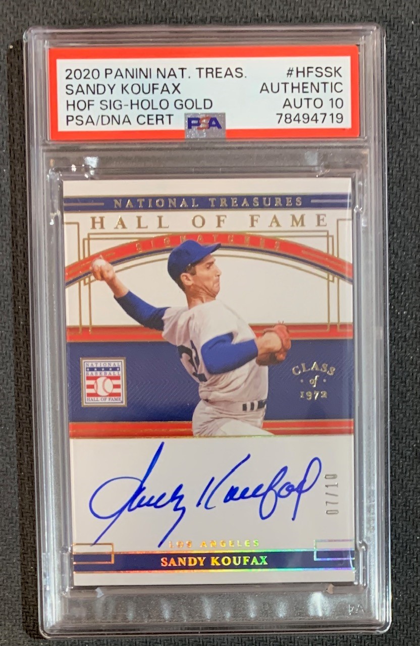 Sandy Koufax 2020 Panini National Treasures Holo Gold Signed Baseball Card #HFSSK Auto Graded PSA 10 7/10