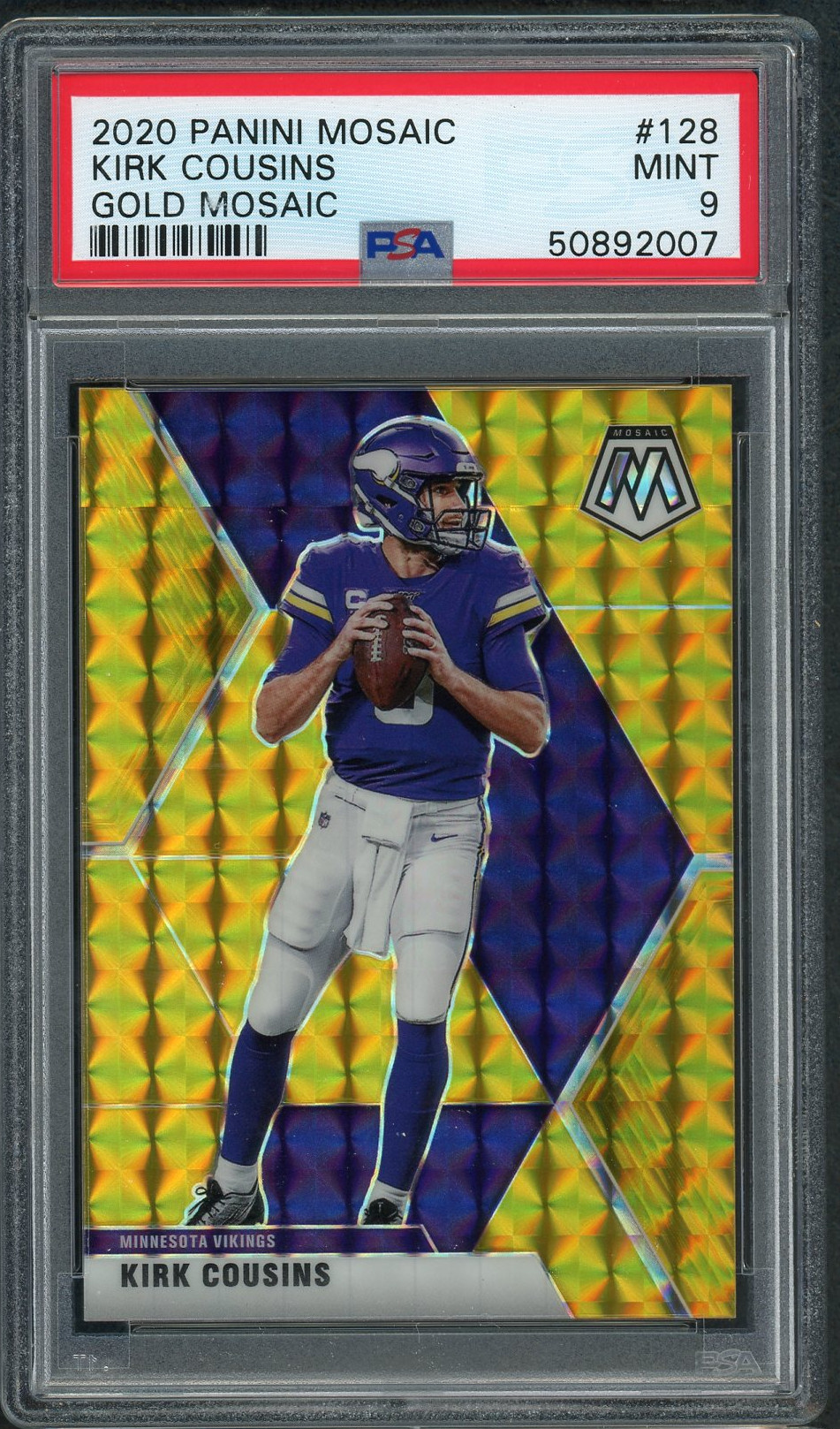 Kirk Cousins 2020 Panini Mosaic Gold Prizm Football Card #128 Graded PSA 9 MINT 5/10