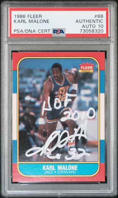 Karl Malone 1986 Fleer Signed Basketball Rookie Card #68 HOF 2010 Auto Graded PSA 10