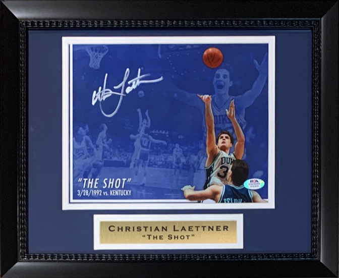 Christian Laettner Autographed Duke Blue Devils Signed THE SHOT Basketball Framed 8x10 Photo PSA DNA COA 1