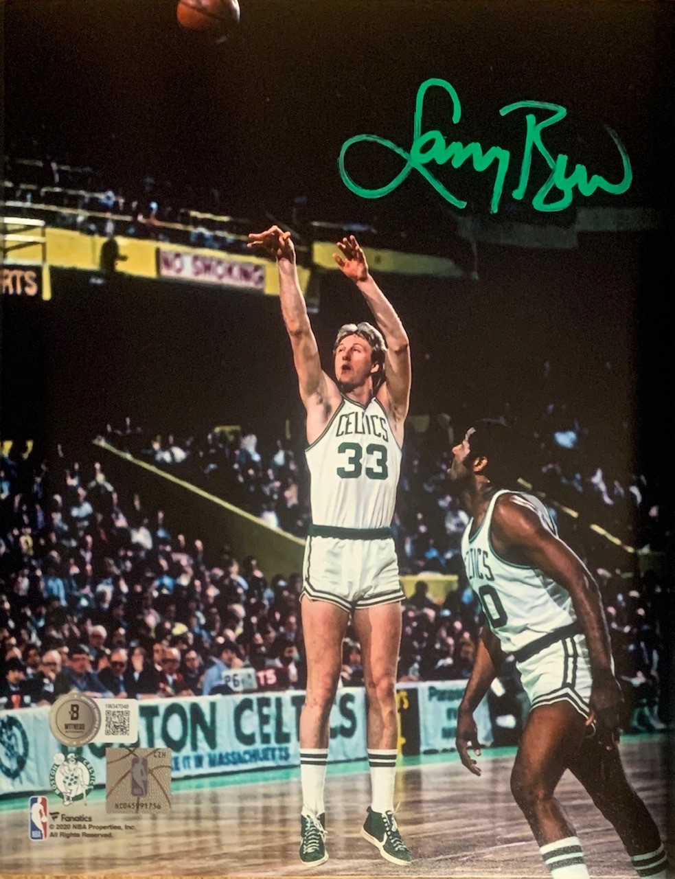 Larry Bird Autographed Boston Celtics Shooting Basketball Signed 8x10 Photo Beckett COA