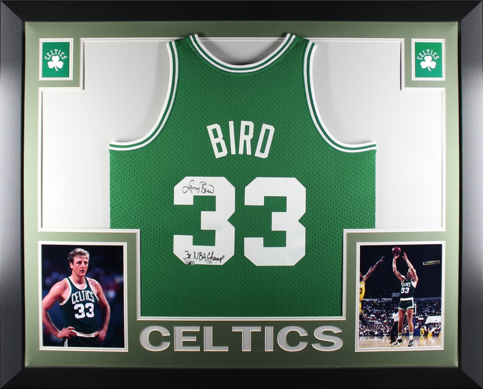 Larry Bird Autographed Boston Celtics Signed Mitchell & Ness Swingman Framed Jersey 3 x NBA CHAMP Fanatics Authentic COA LE of 33