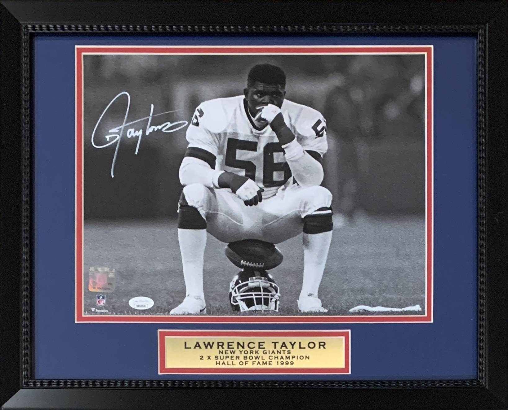 Lawrence Taylor Autographed New York Giants Signed Football 11x14 Framed Photo JSA COA Lawrence Taylor Autographed New York Giants Signed Football 11x14 Framed Photo JSA COA