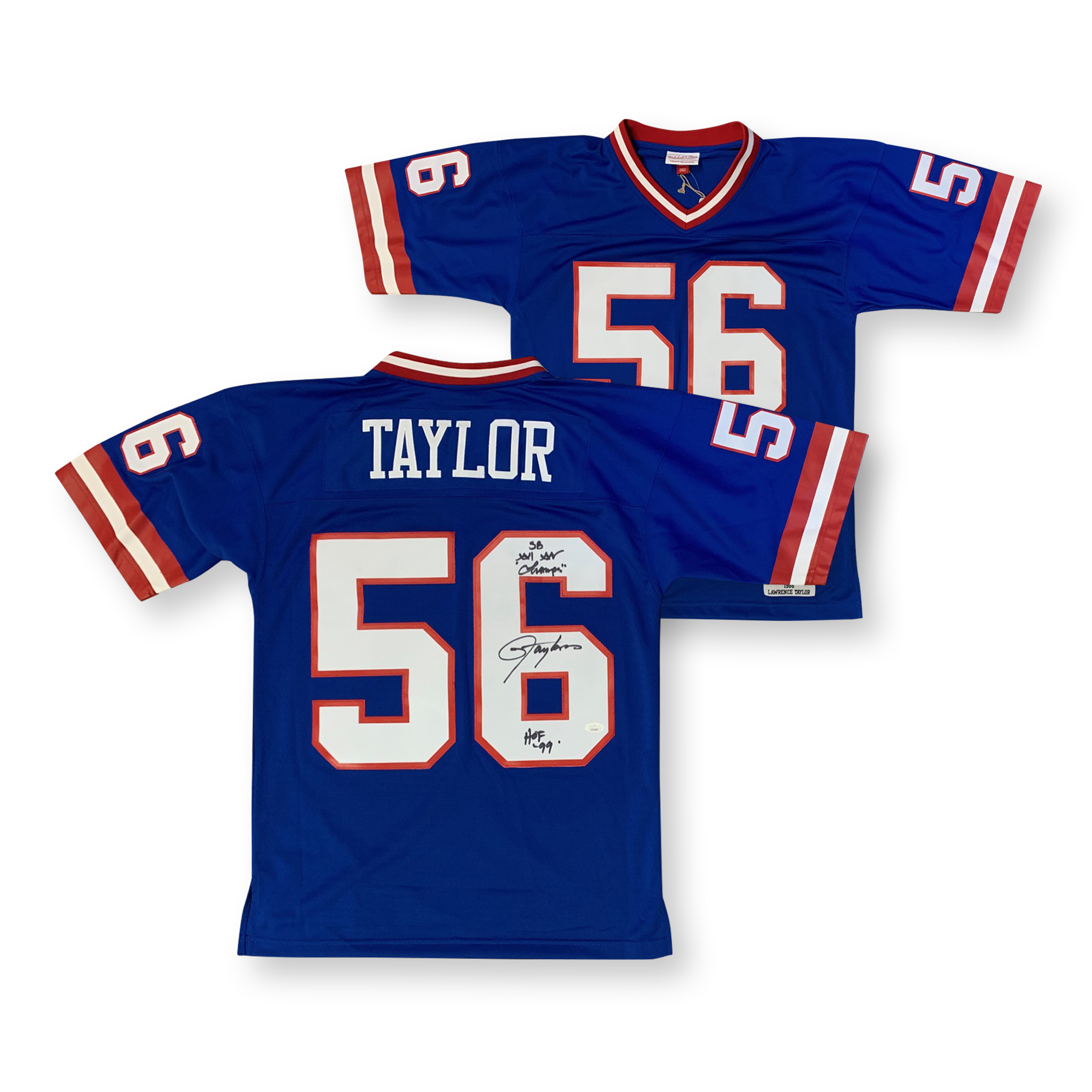 Lawrence Taylor Autographed New York Giants Signed Mitchell & Ness Football Jersey HOF 99 JSA COA Lawrence Taylor Autographed New York Giants Signed Mitchell & Ness Football Jersey HOF 99 JSA COA