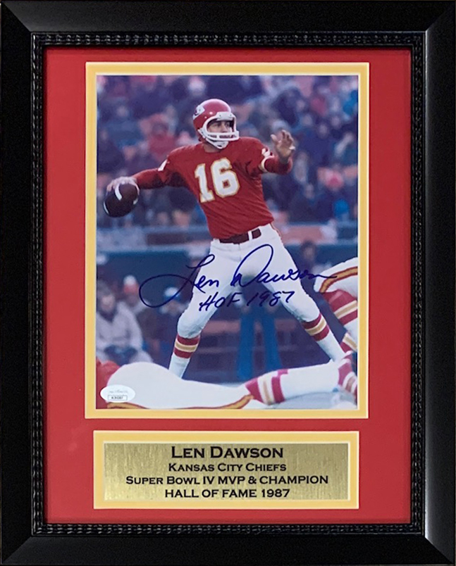Len Dawson Autographed Kansas City Chiefs Signed Football 8x10 Framed Photo Hall of Fame HOF 1987 JSA COA 2