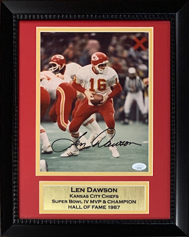 Len Dawson Autographed Kansas City Chiefs Signed Football 8x10 Framed Photo JSA COA 3