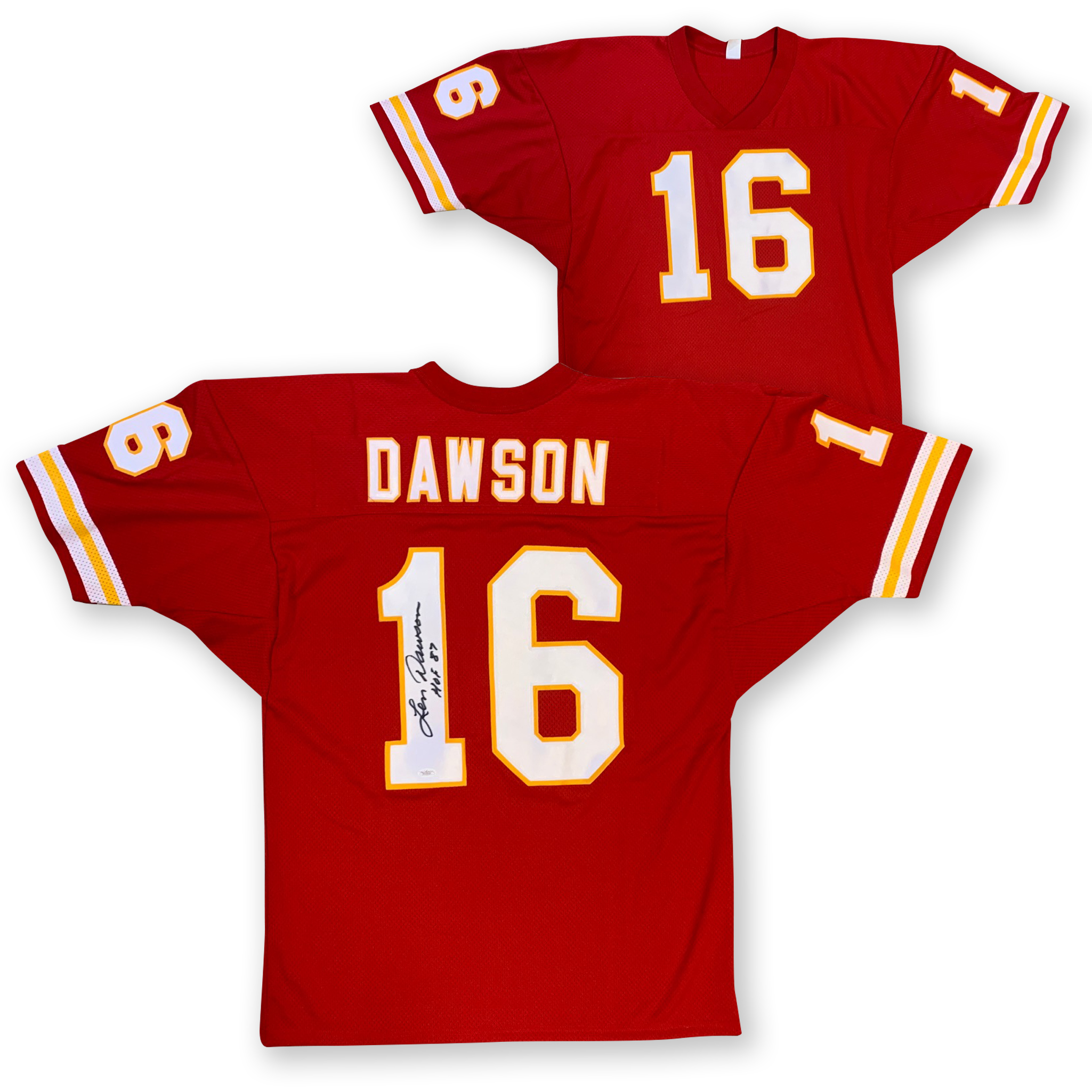 Len Dawson Autographed Kansas City Pro Style Signed Red Football Jersey Hall of Fame HOF 87 JSA COA