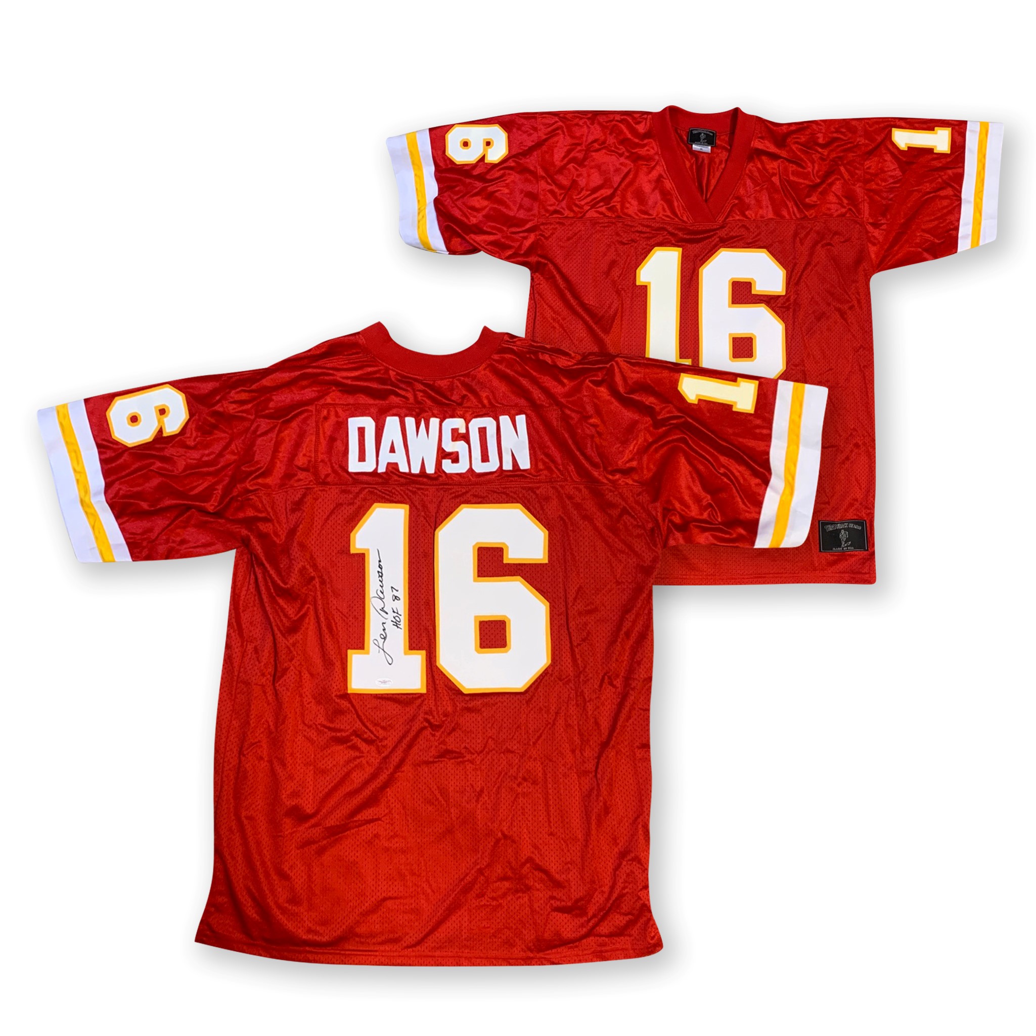 Len Dawson Autographed Kansas City Pro Style Signed Red Football Jersey Hall of Fame HOF 87 JSA COA