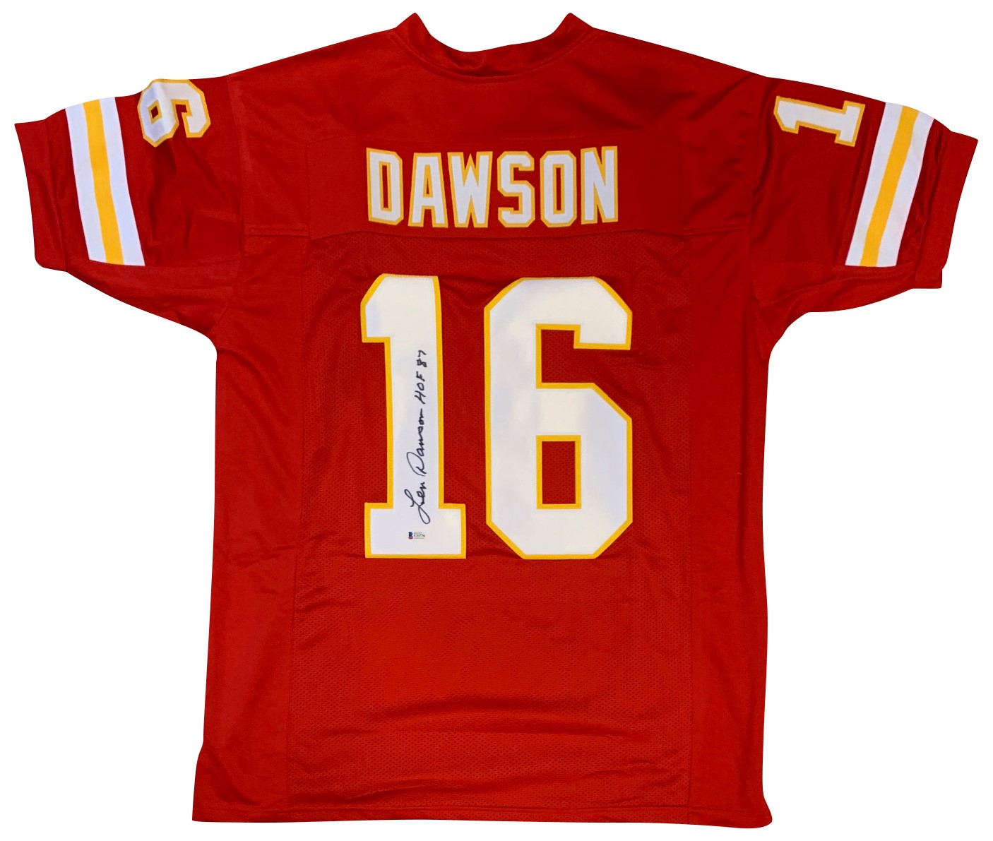 Len Dawson Autographed Kansas City Pro Style Signed Red Football Jersey Hall of Fame HOF 87 Beckett COA
