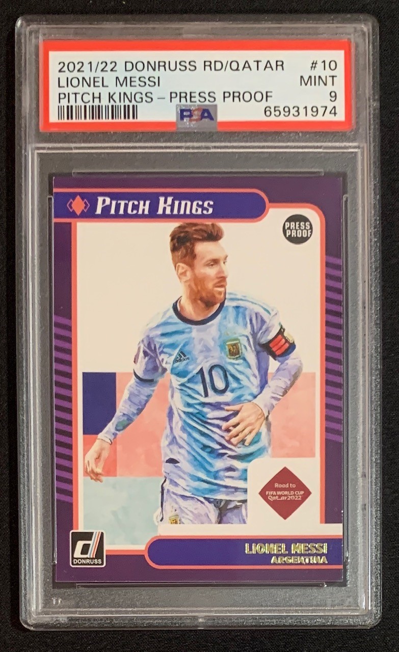 Lionel Messi 2021-22 Panini Donruss Road to Qatar Press Proof World Cup 2022 Soccer Card #10 Graded PSA 9 Lionel Messi 2021-22 Panini Donruss Road to Qatar Press Proof World Cup 2022 Soccer Card #10 Graded PSA 9