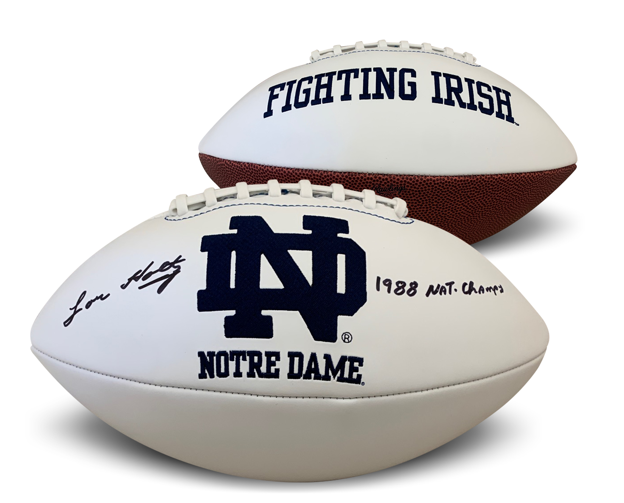 Lou Holtz Autographed Notre Dame Fighting Irish Signed Full Size Logo Football 1988 CHAMPS JSA COA Lou Holtz Autographed Notre Dame Fighting Irish Signed Full Size Logo Football 1988 CHAMPS JSA COA