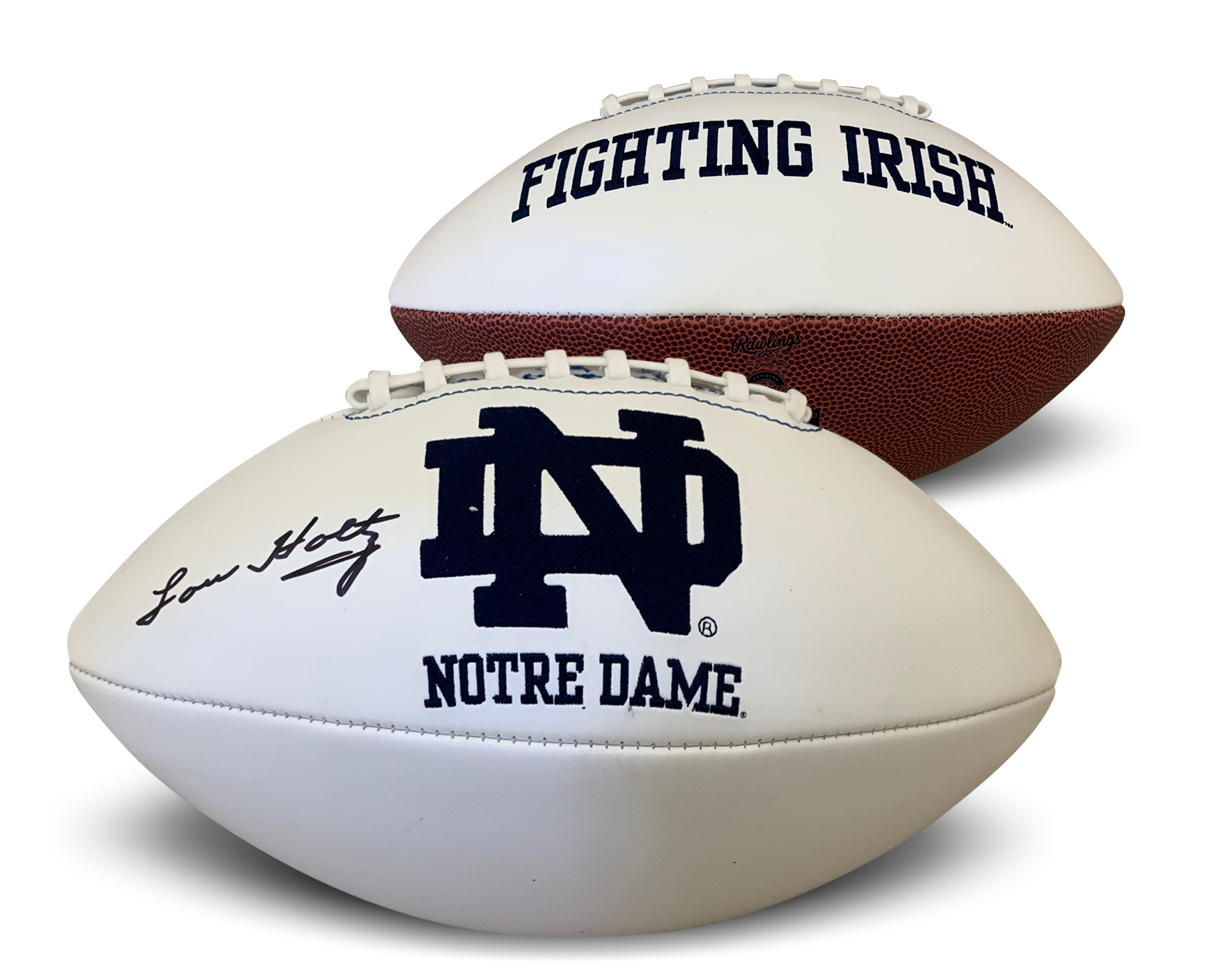 Lou Holtz Autographed Notre Dame Fighting Irish Signed Full Size Logo Football JSA COA Lou Holtz Autographed Notre Dame Fighting Irish Signed Full Size Logo Football JSA COA