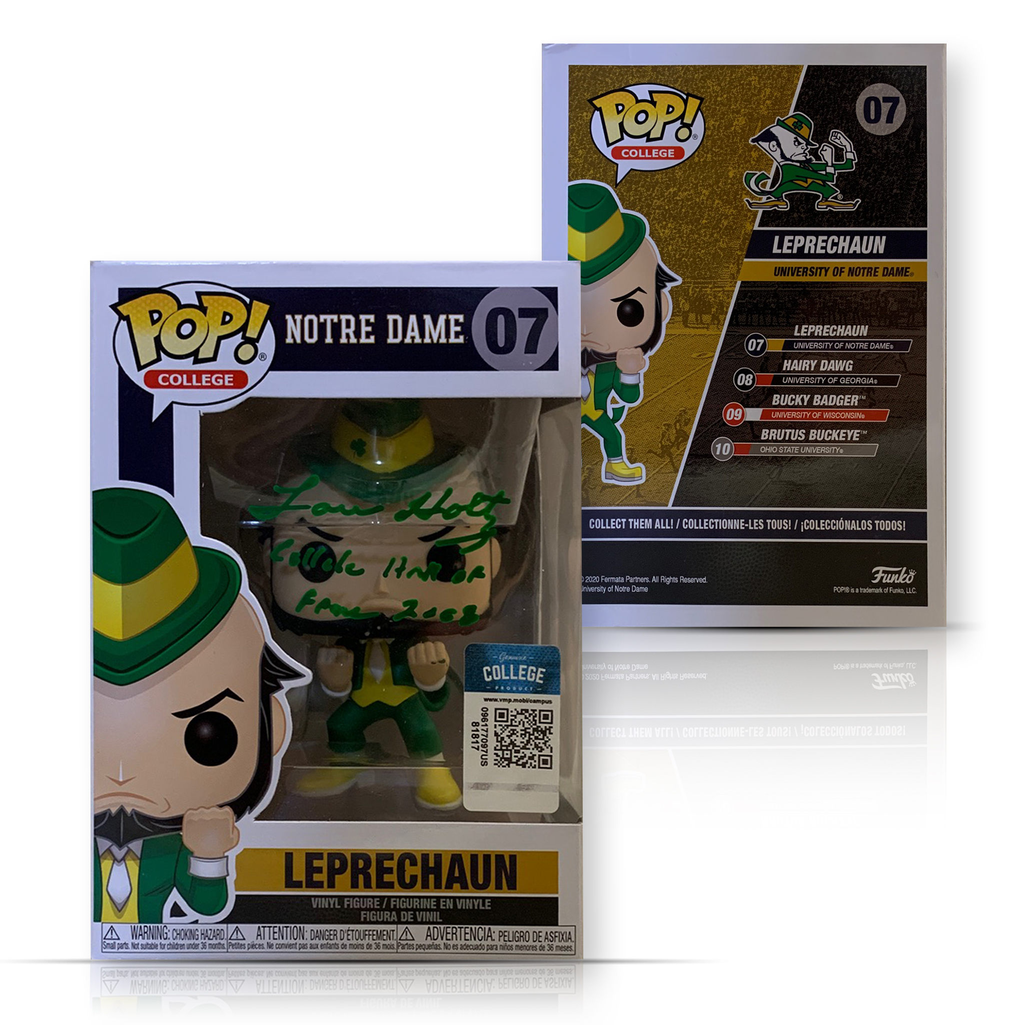 Lou Holtz Autographed Notre Dame Fighting Irish Signed Football Funko Pop 07 Hall of Fame HOF 2008 JSA COA Lou Holtz Autographed Notre Dame Fighting Irish Signed Football Funko Pop 07 Hall of Fame HOF 2008 JSA COA