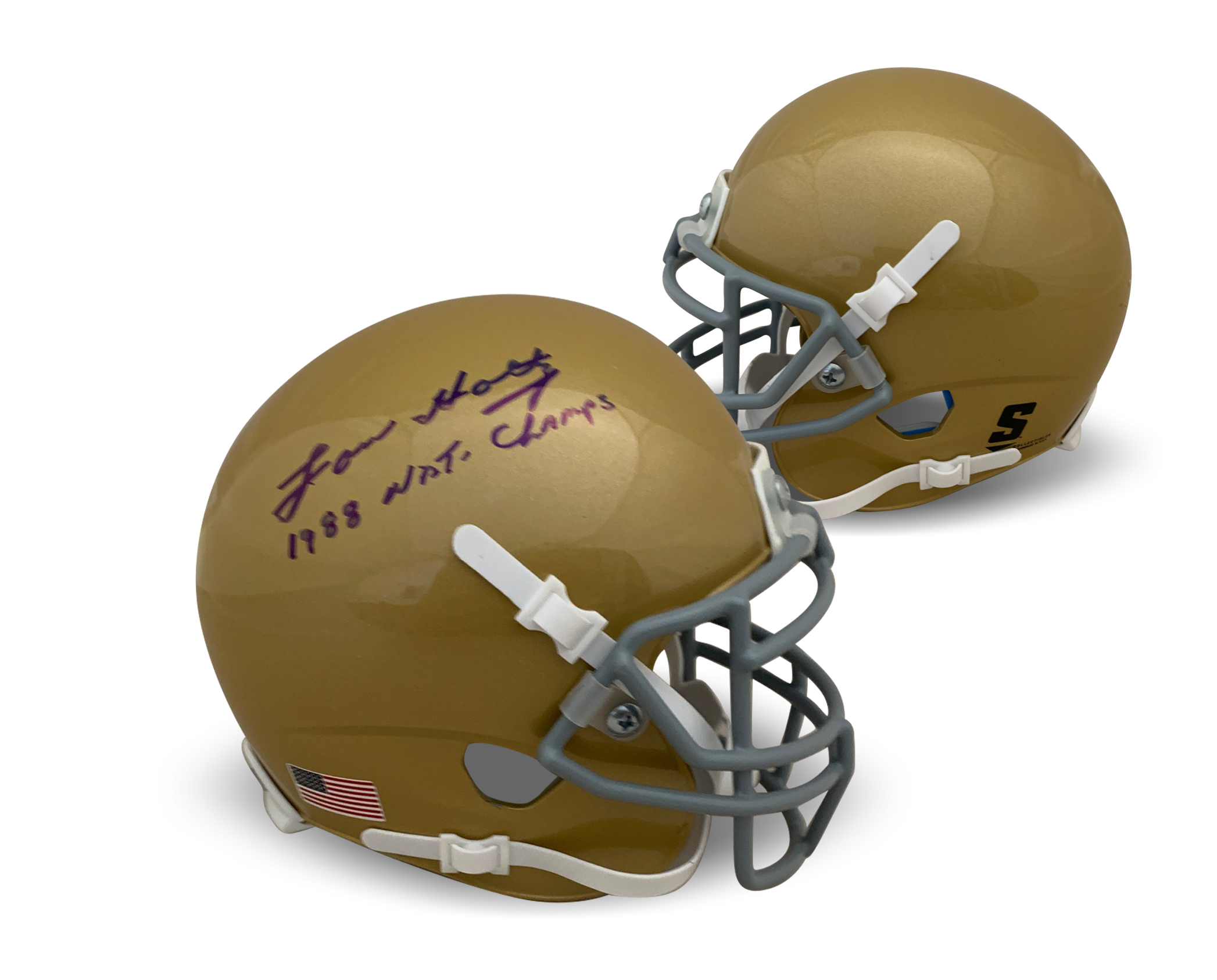 Lou Holtz Autographed Notre Dame Fighting Irish Signed Football Mini Helmet 1988 CHAMPS JSA COA Lou Holtz Autographed Notre Dame Fighting Irish Signed Football Mini Helmet 1988 CHAMPS JSA COA