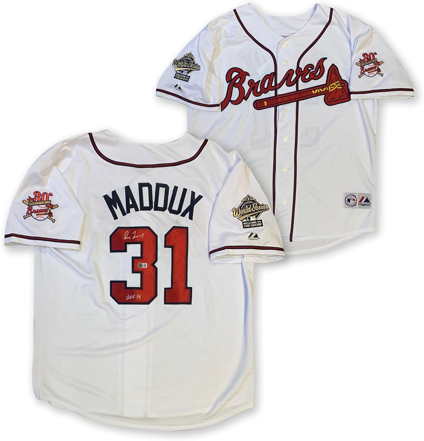 Greg Maddux Autographed Atlanta Braves Signed Majestic Baseball Jersey HOF 14 Beckett Authenticated COA